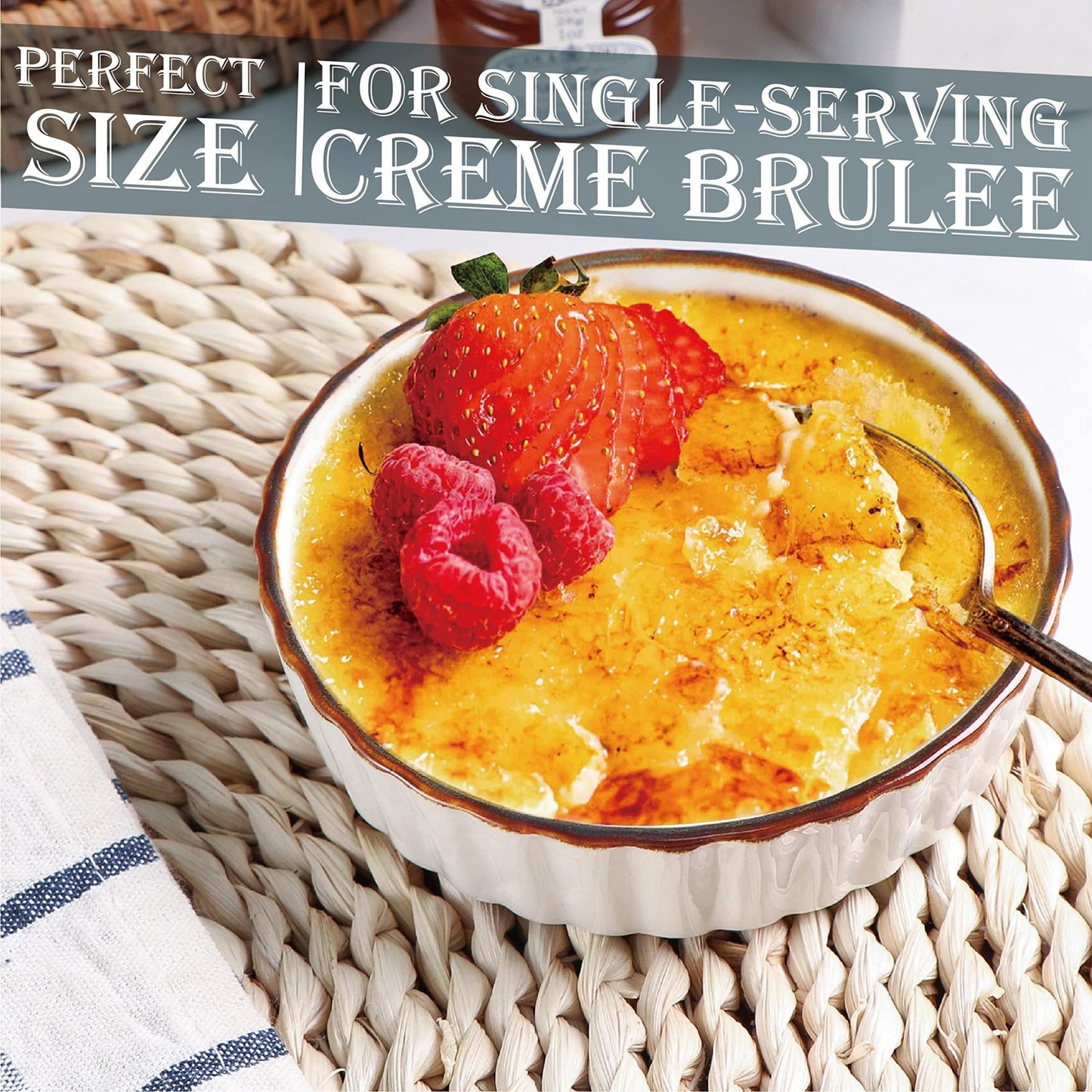 ONEMORE Oven Safe Shallow Ramekins for Creme Brulee, Set of 6 in White NEW