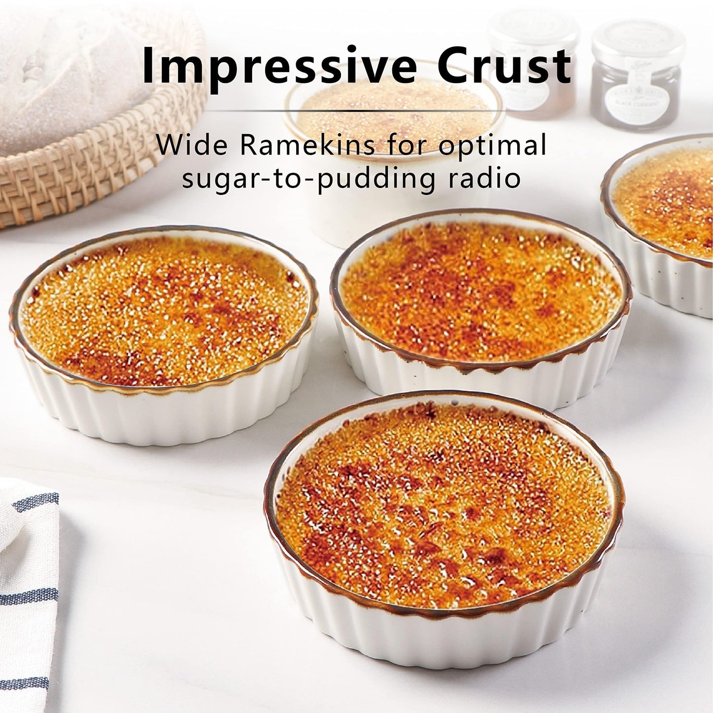 ONEMORE Oven Safe Shallow Ramekins for Creme Brulee, Set of 6 in White NEW