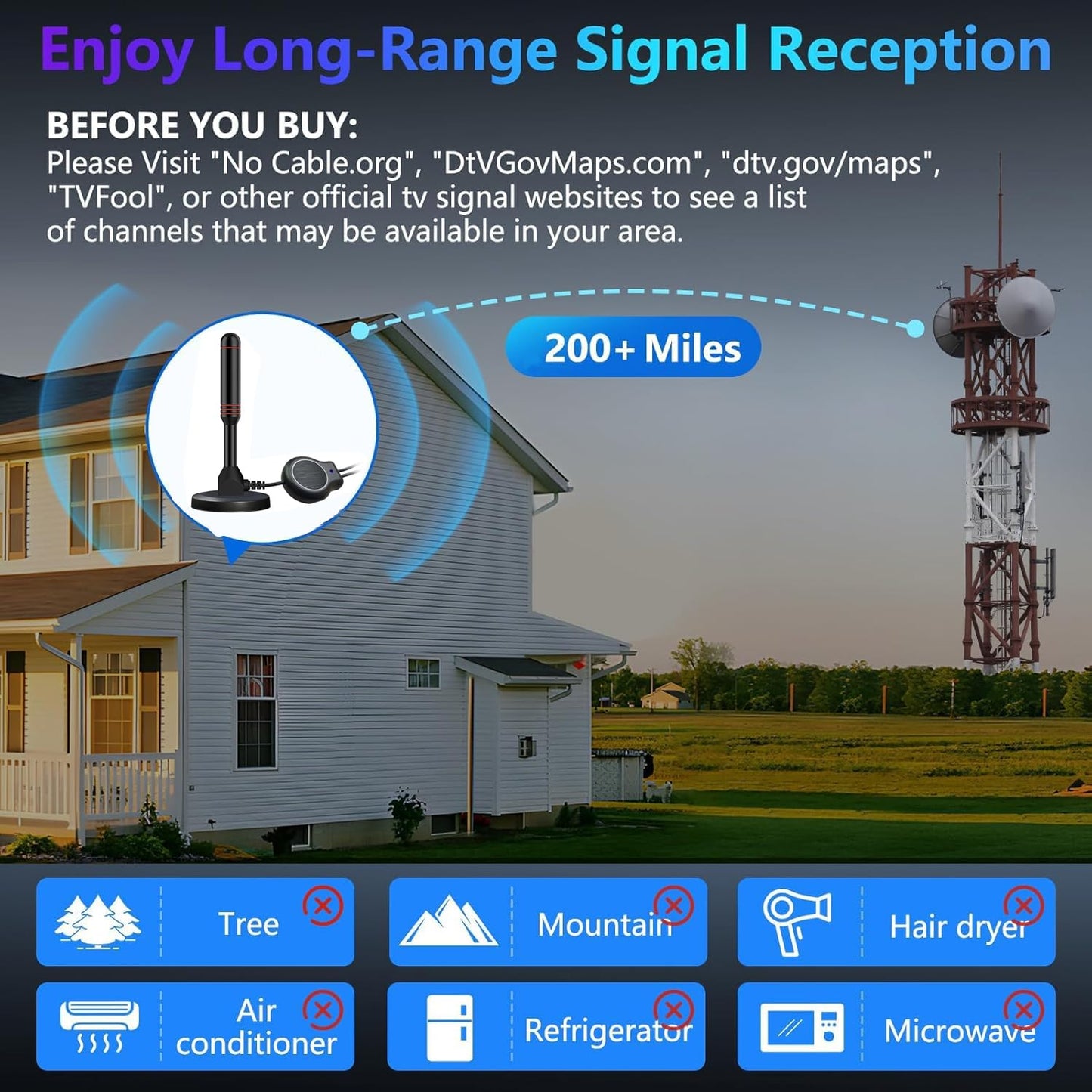 JuenLassik Upgraded TV Antennas Indoor TV Antenna 380+ Mile Long Range DEMO