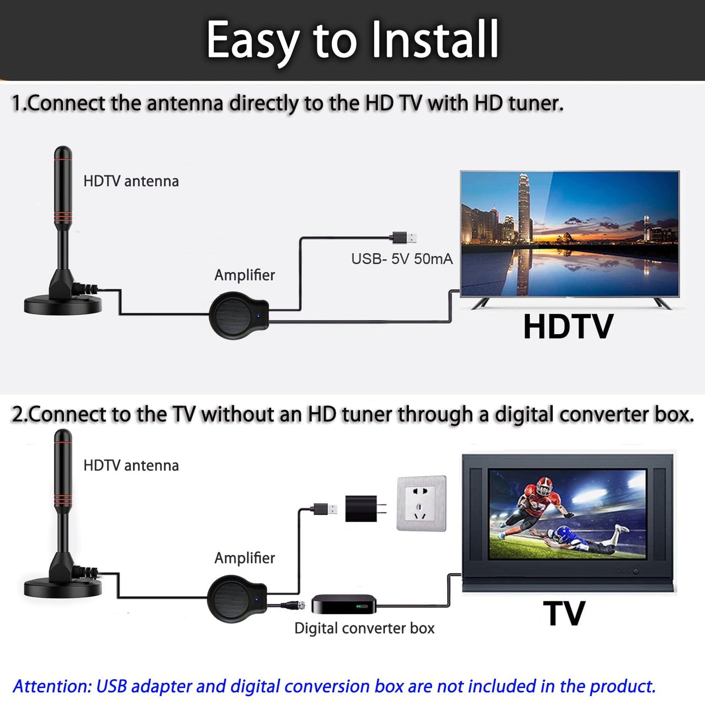 JuenLassik Upgraded TV Antennas Indoor TV Antenna 380+ Mile Long Range DEMO