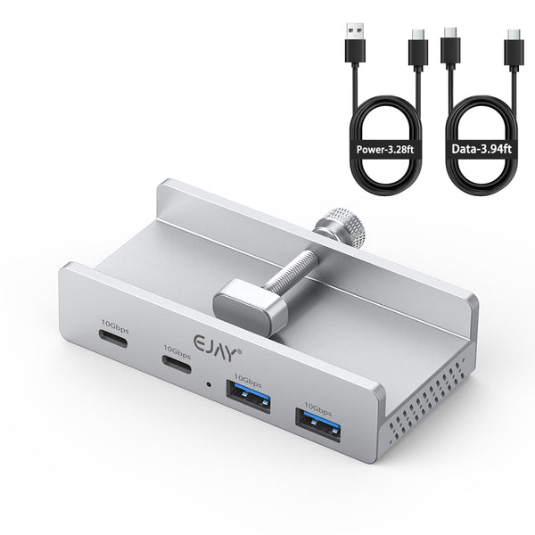 EJAY 4-Port USB Hubs USB-C Hub with 10Gbps USB 3.2, Clamp Mount, Silver DEMO