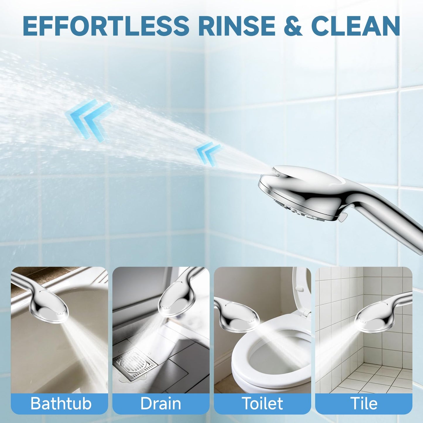 AOBOSI 10-Mode Handheld Shower Head High Pressure Stainless Steel Silver NEW