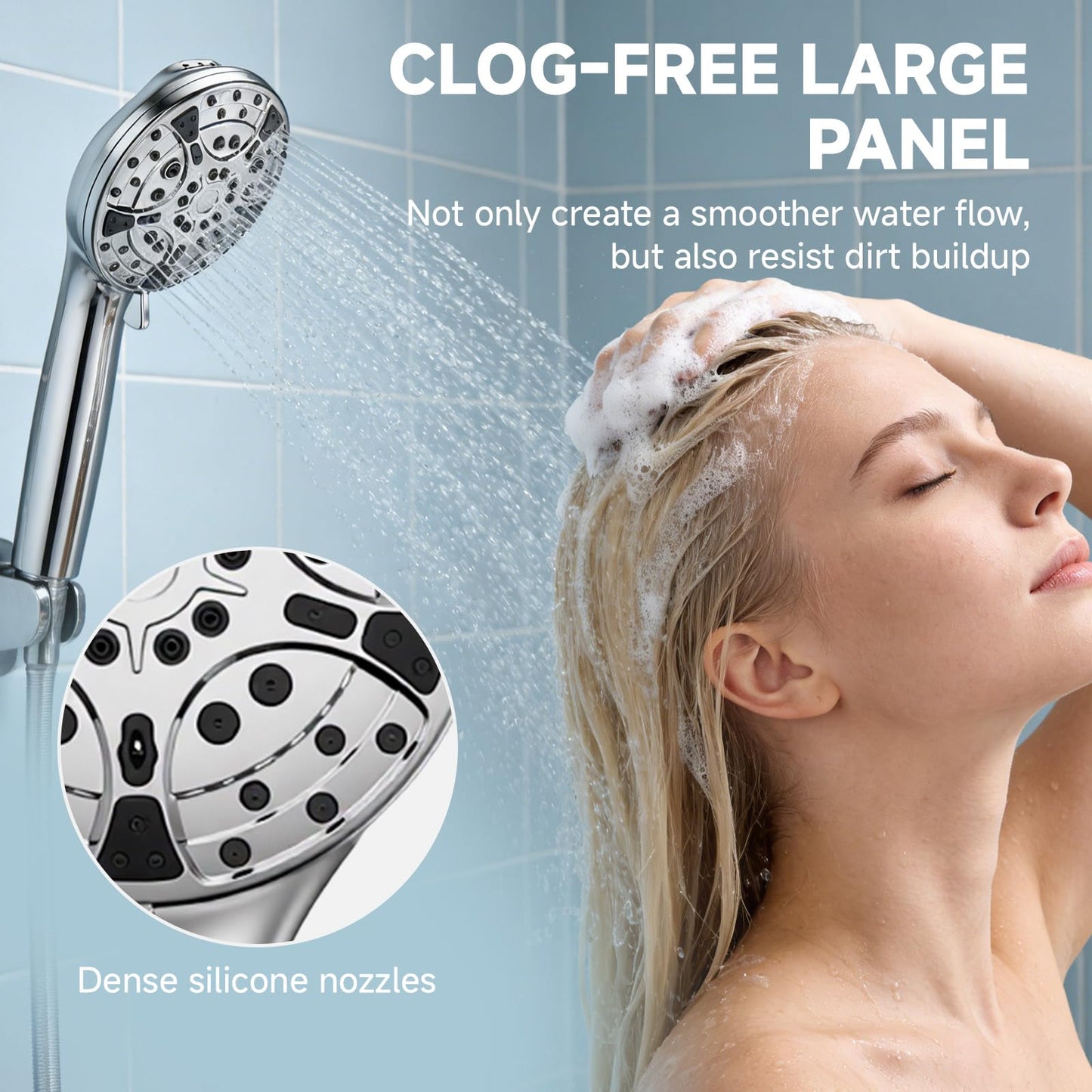 AOBOSI 10-Mode Handheld Shower Head High Pressure Stainless Steel Silver NEW