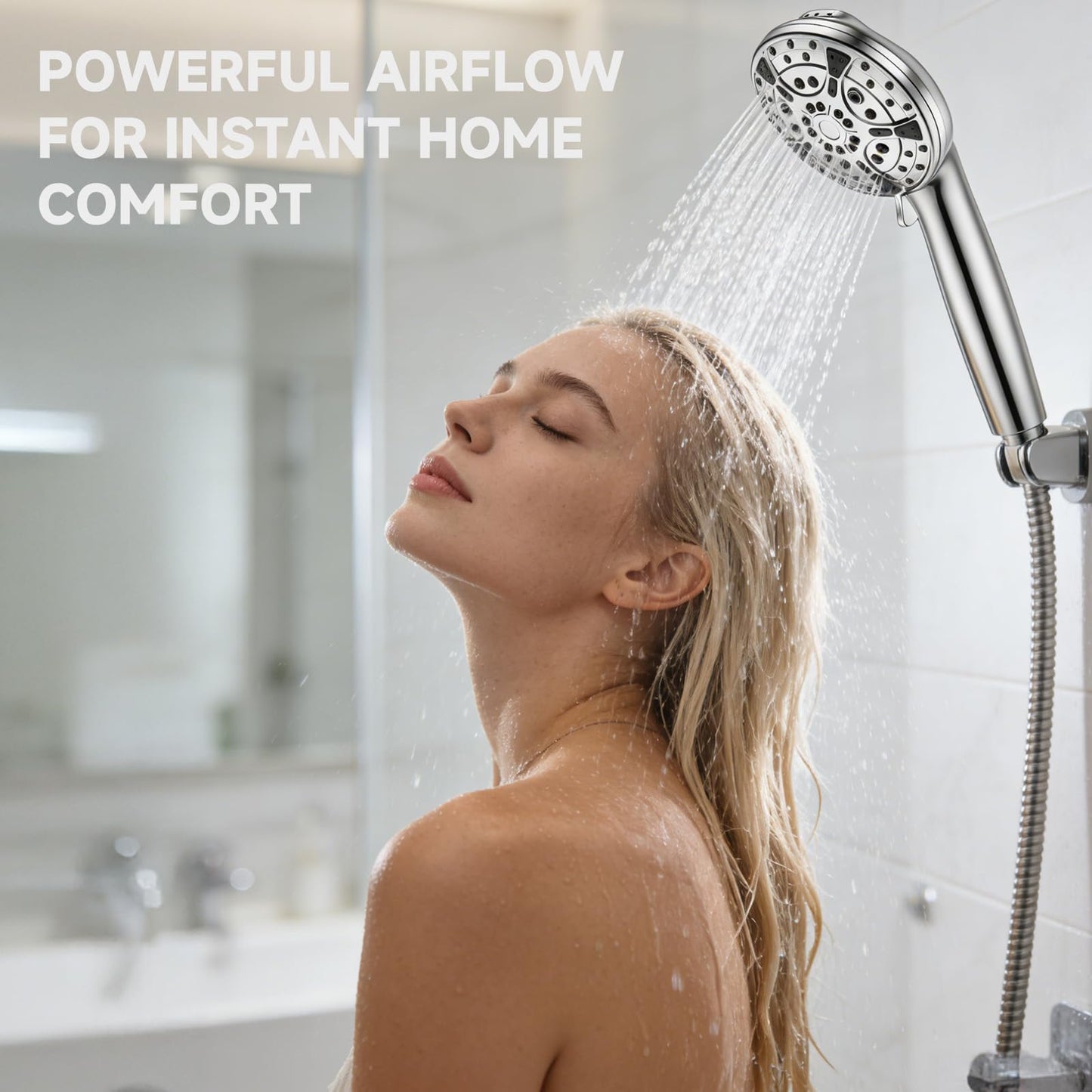 AOBOSI 10-Mode Handheld Shower Head High Pressure Stainless Steel Silver NEW
