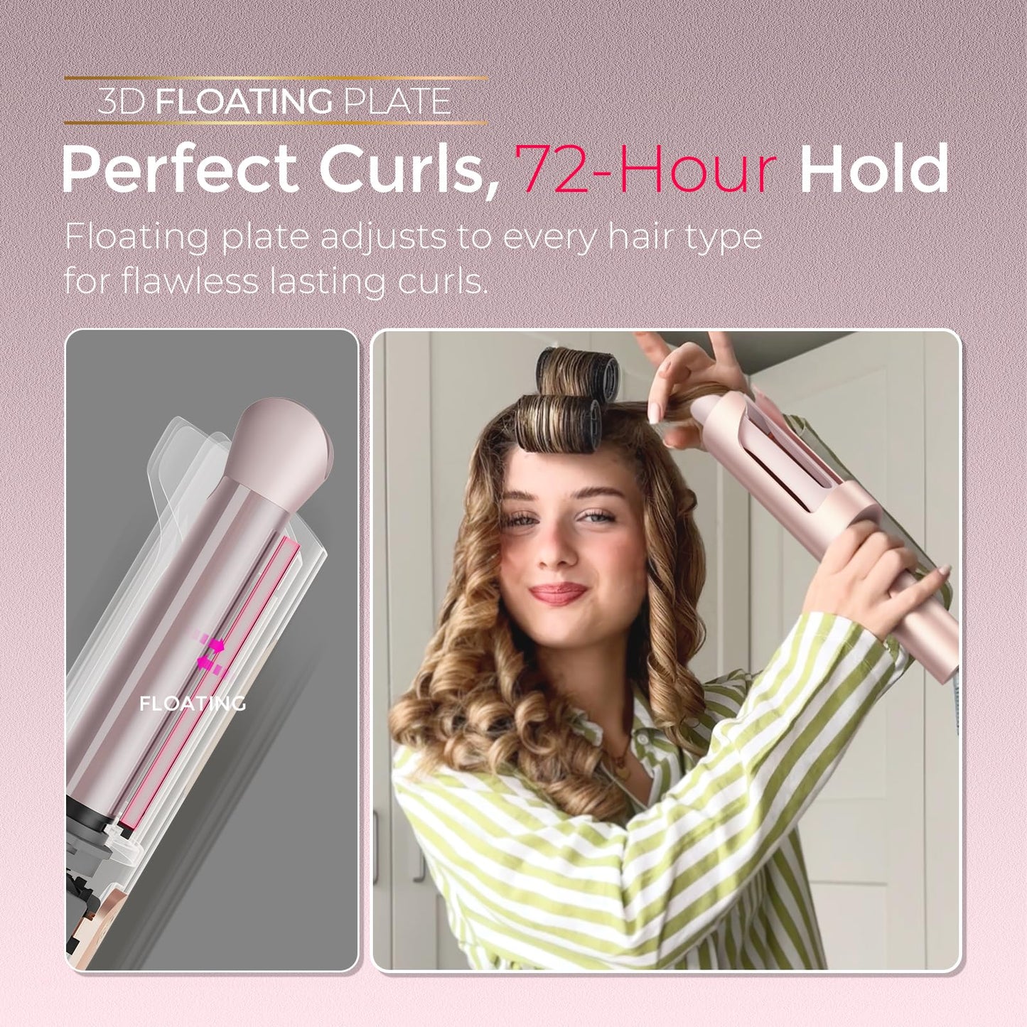 TYMO CurlPro Plus Automatic Rotating Curling Tong Hair Curler Blush 25mm NEW