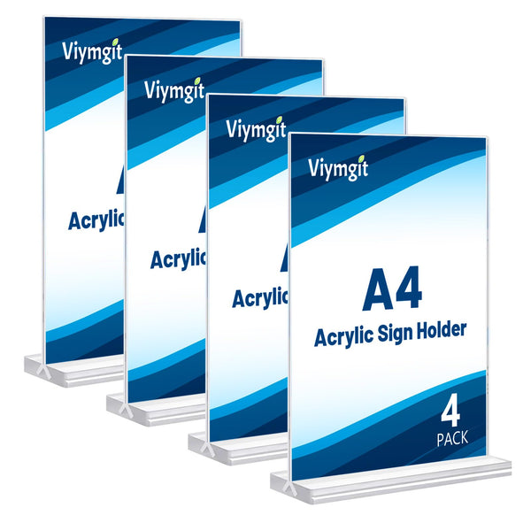 Viymgit 4-Pack Presentation Supplies Clear Acrylic A4 Sign Holders NEW