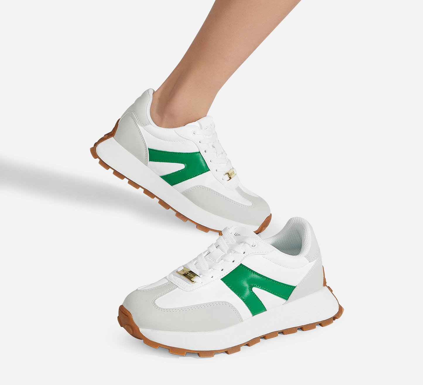 LUCKY STEP Retro Classic Trainers White Green Platform Sneakers Womens US 9 NEW