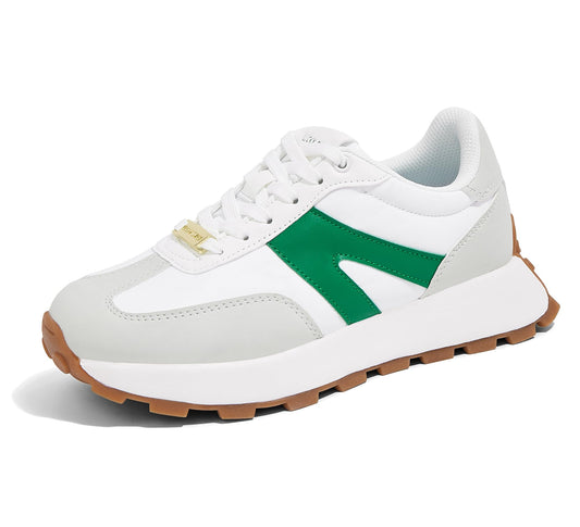 LUCKY STEP Retro Classic Trainers White Green Platform Sneakers Womens US 6 NEW