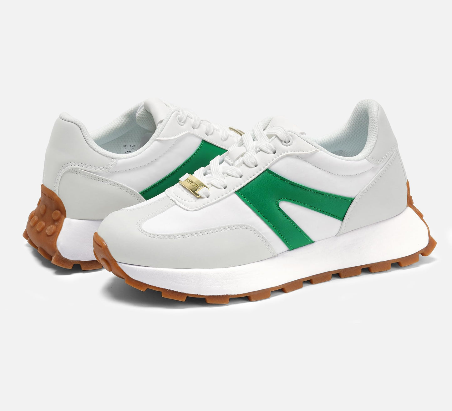 LUCKY STEP Retro Classic Trainers White Green Platform Sneakers Womens US 10 NEW