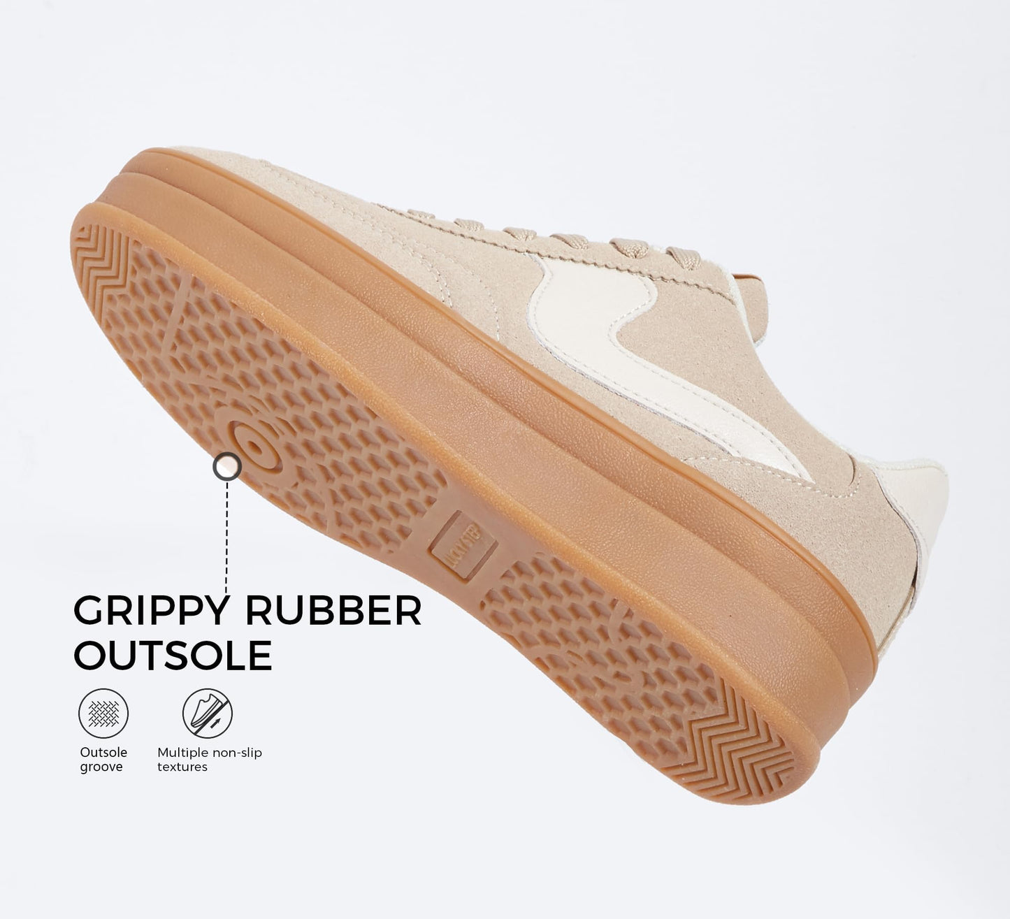 LUCKY STEP Beige Faux Suede Trainers Comfortable Sneakers for Women US 6 NEW