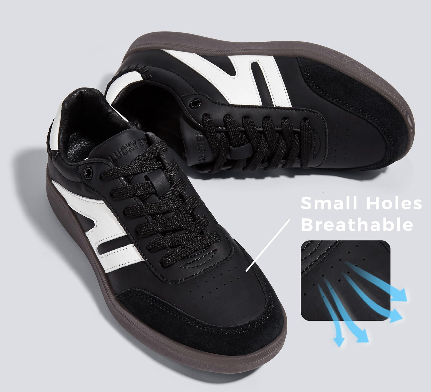 LUCKY STEP Trainers Retro Gum Sole Sneakers Skate Shoes Black Women US 6.5 NEW