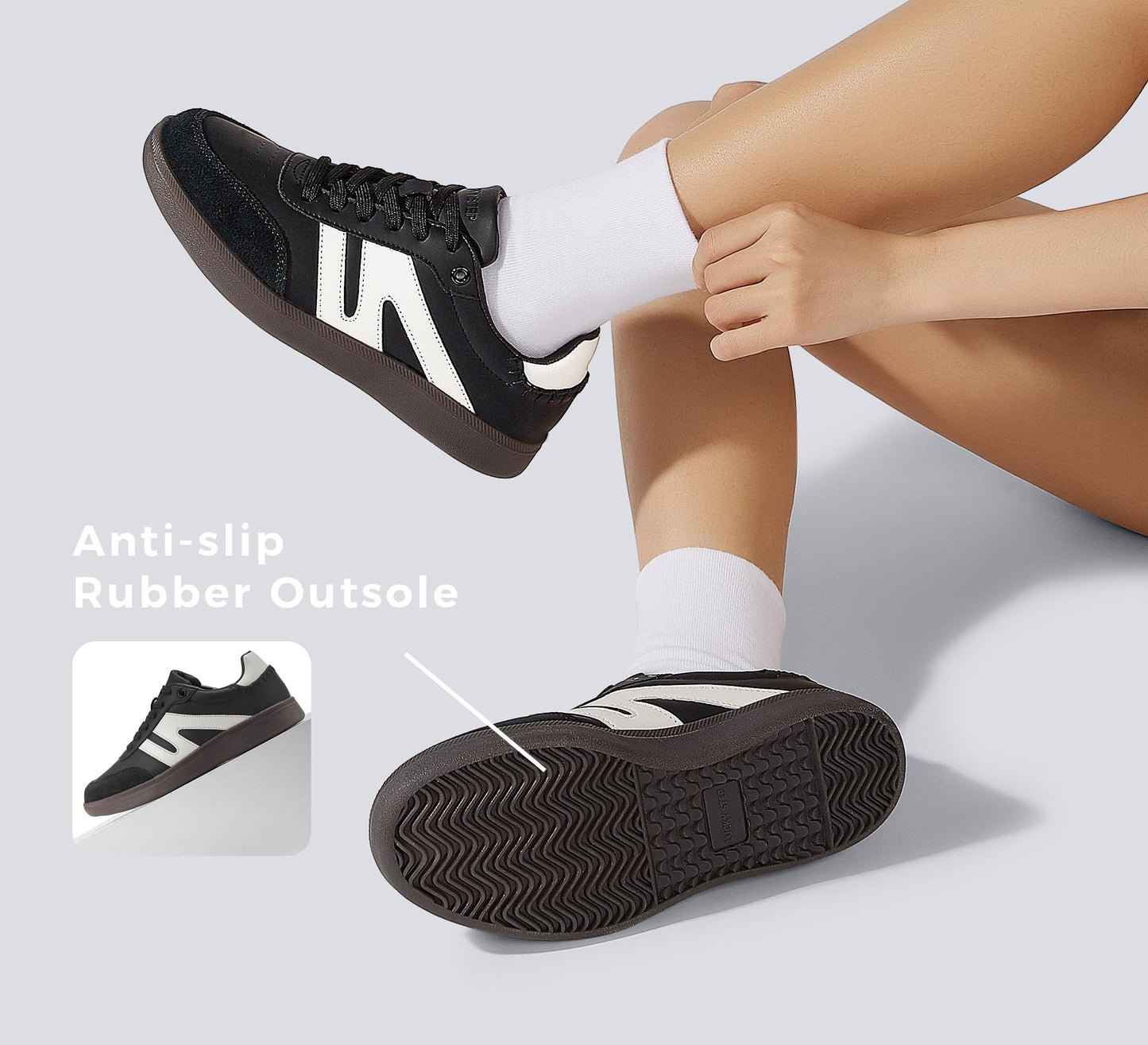 LUCKY STEP Retro Gum Sole Trainers Tennis Skate Shoes Black Womens US 8 NEW