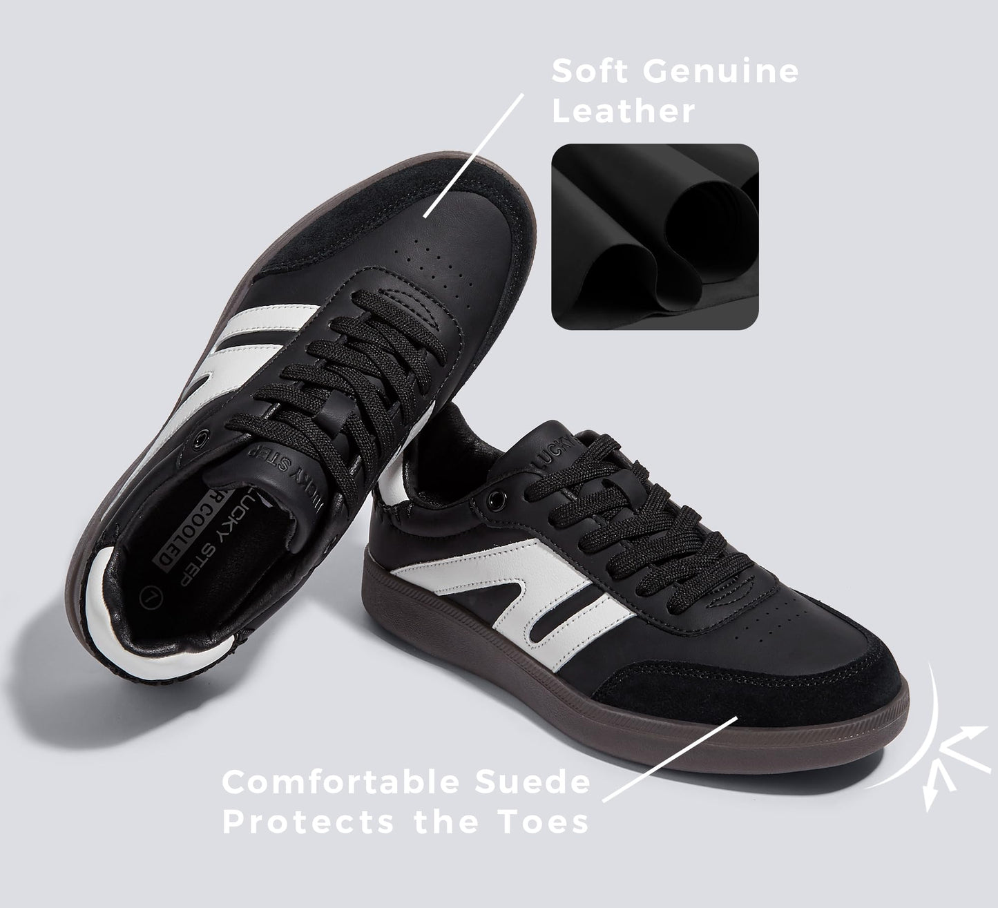 LUCKY STEP Retro Gum Sole Trainers Tennis Skate Shoes Black Womens US 8.5 NEW