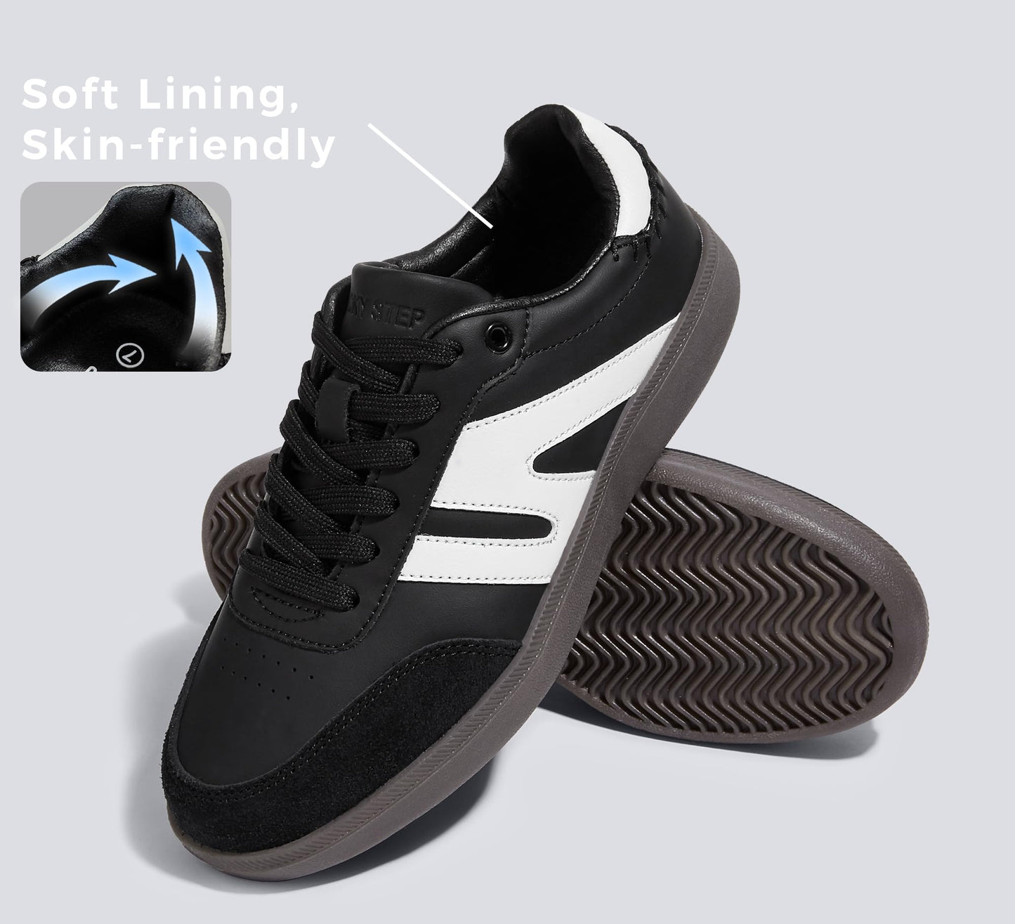 LUCKY STEP Retro Gum Sole Trainers Tennis Skate Shoes Black Womens US 8.5 NEW