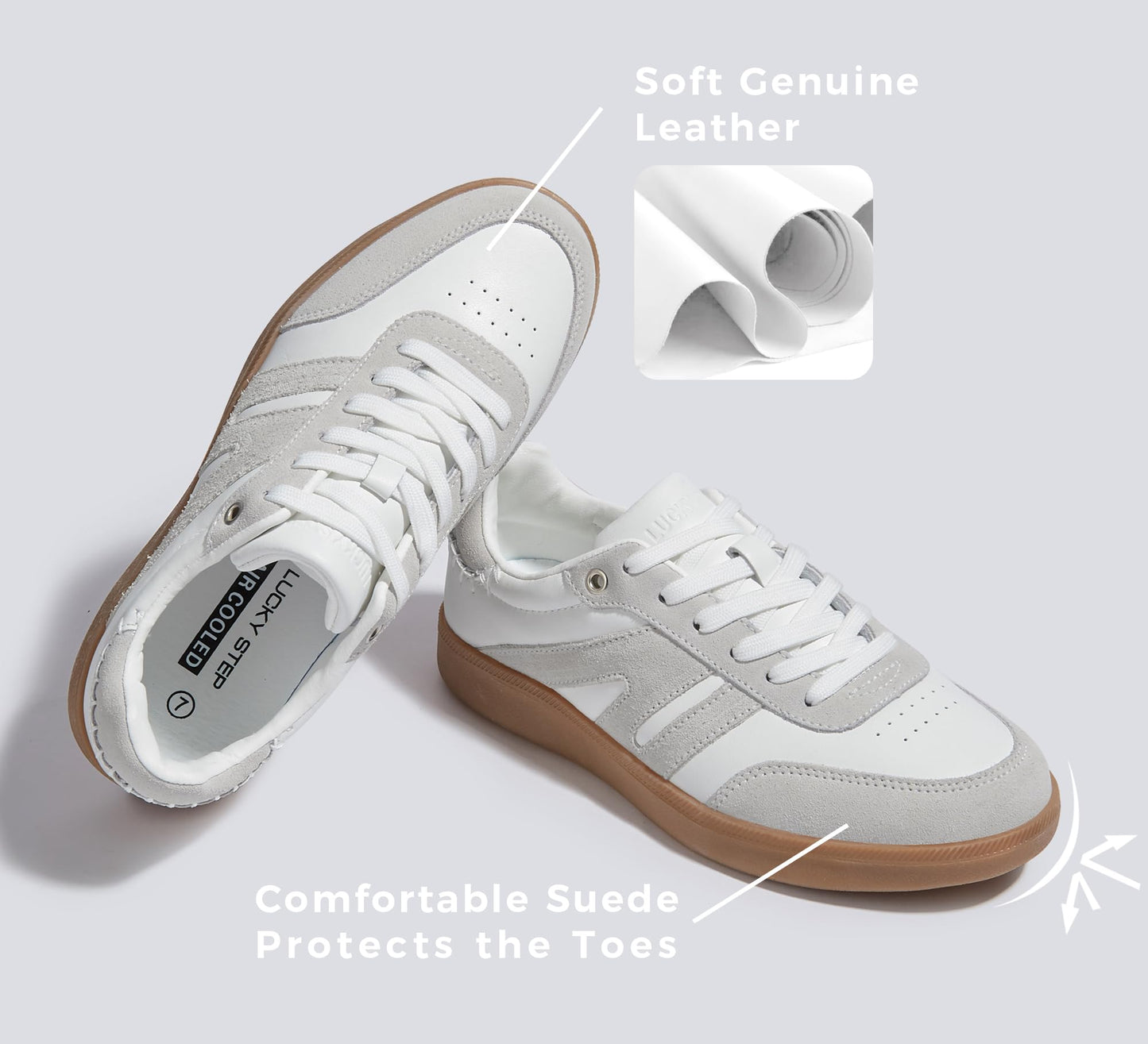 LUCKY STEP White/Grey Casual Trainers Sneakers Skate Shoes Womens US 6 NEW