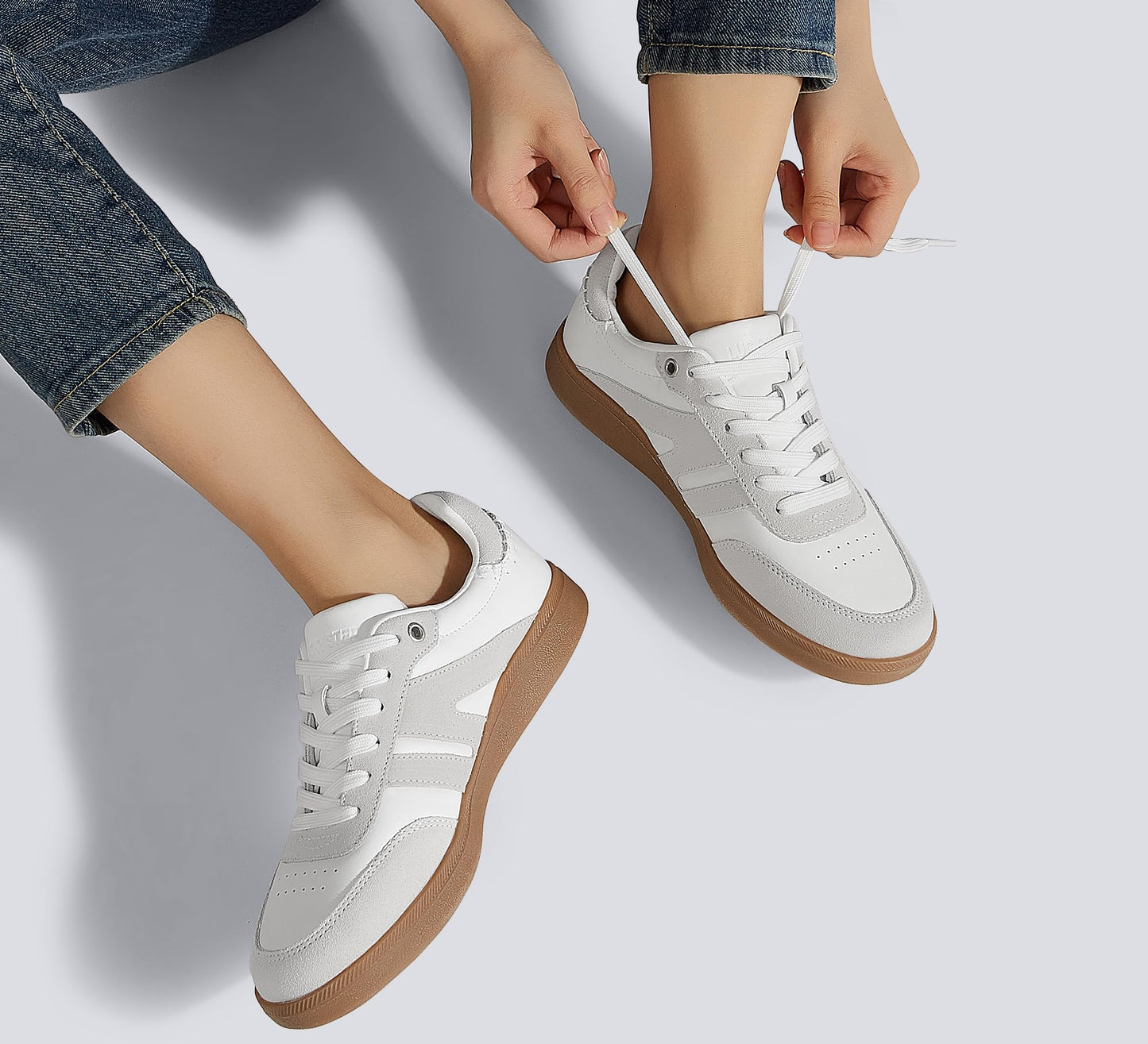 LUCKY STEP Trainers White Grey Retro Style Sneakers Skate Shoes Women US 6.5 NEW