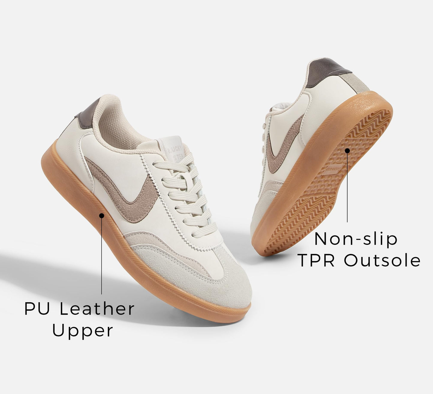 LUCKY STEP Retro Trainers Walking Shoes Non-Slip Beige Grey Women US 11 NEW