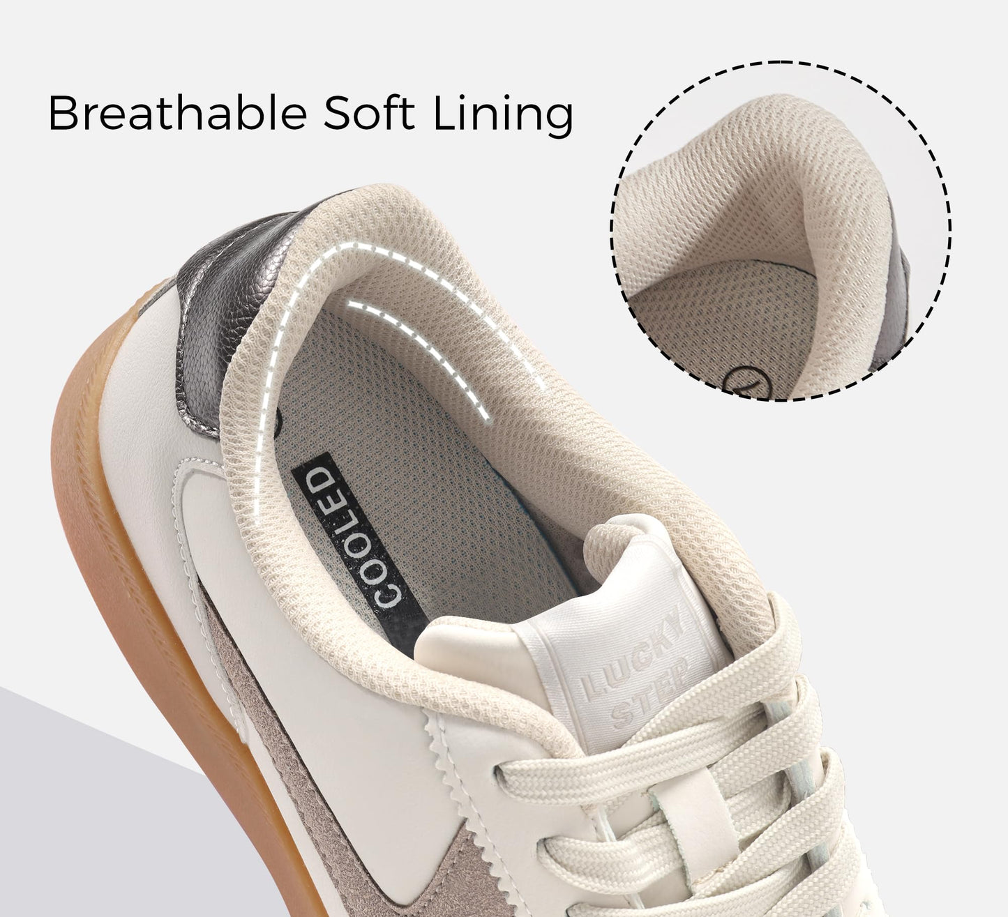 LUCKY STEP Retro Trainers Walking Shoes Non-Slip Beige Grey Women US 11 NEW