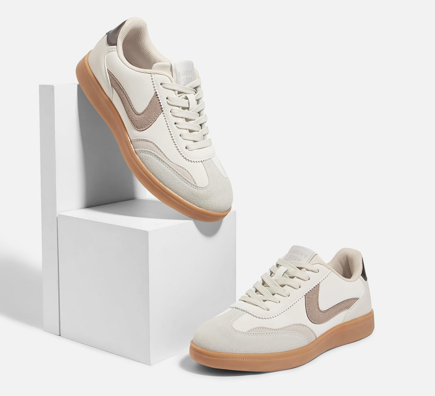 LUCKY STEP Retro Trainers Walking Shoes Non-Slip Beige Grey Women US 11 NEW