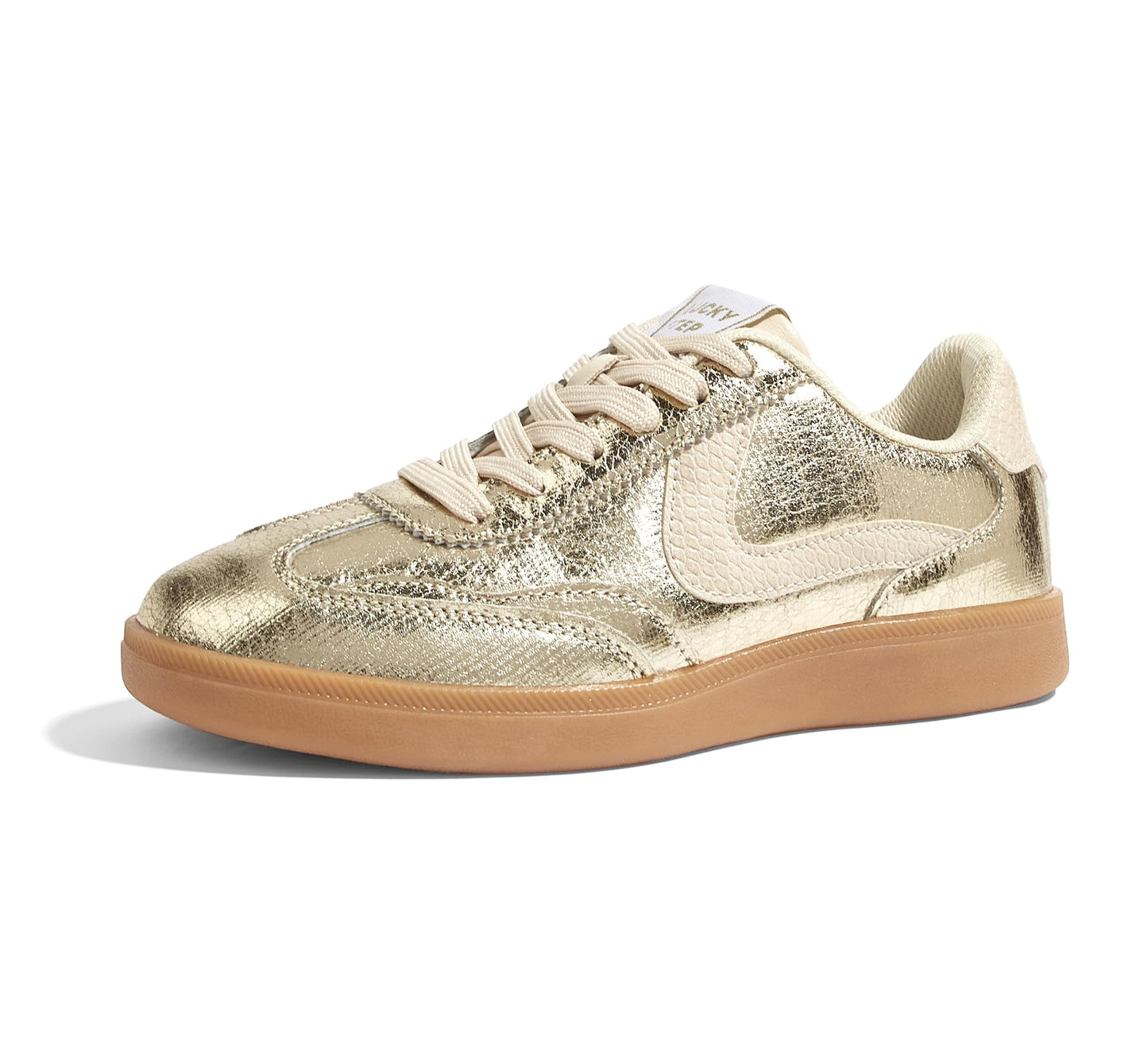 LUCKY STEP Retro Fashion Trainers Casual Walking Shoes Non-Slip Gold US 6.5 NEW