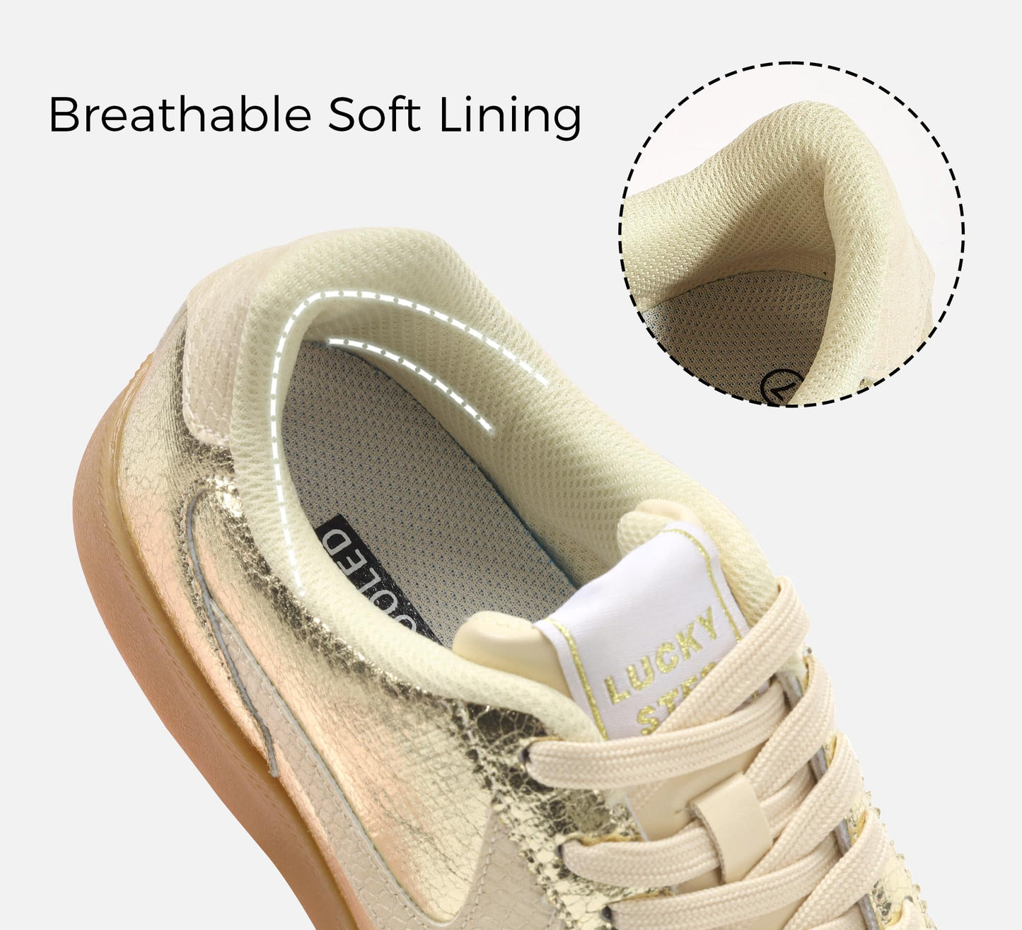 LUCKY STEP Retro Fashion Trainers Casual Walking Shoes Non-Slip Gold US 6.5 NEW