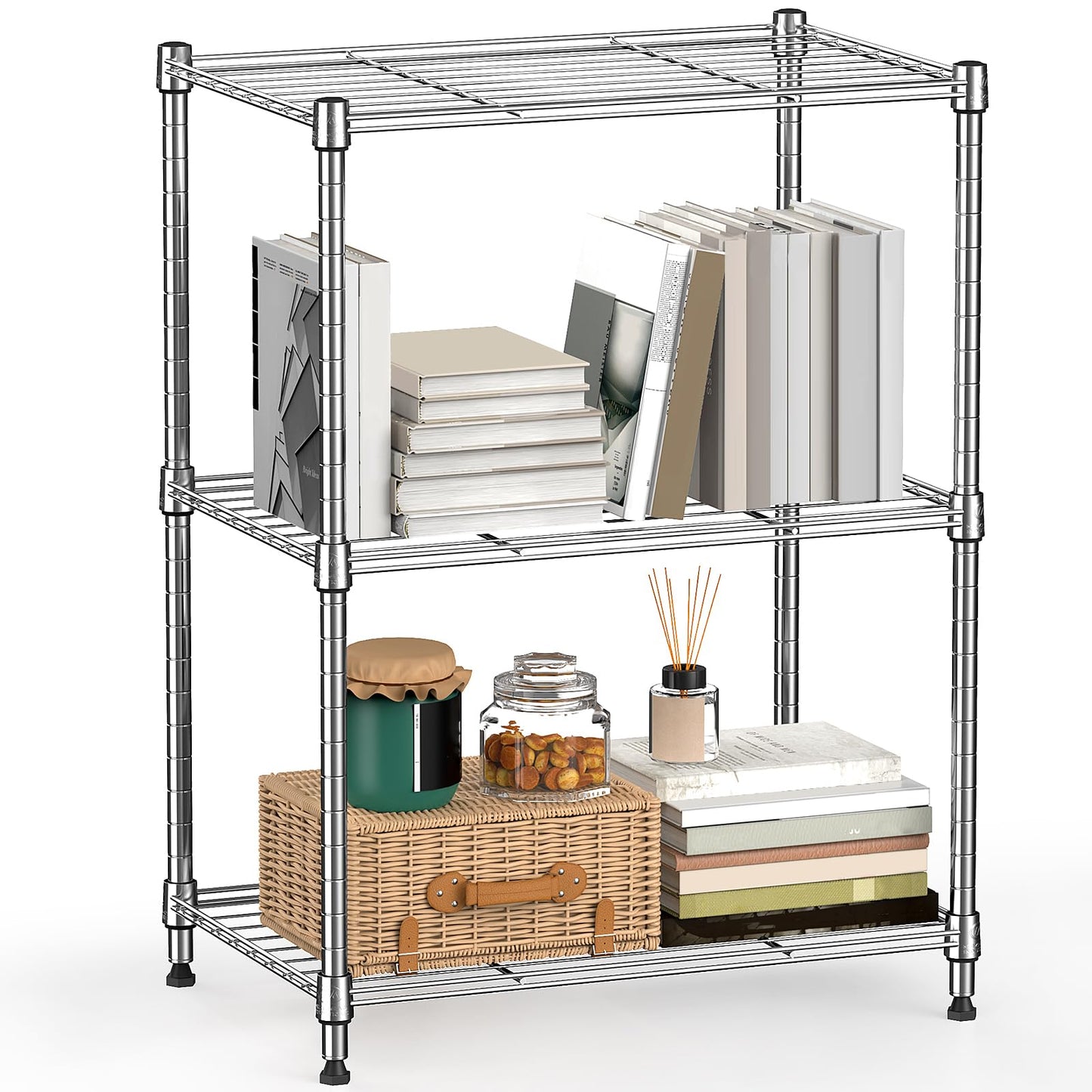 MZG 3-Tier Heavy Duty Metal Wire Storage Shelving Unit Adjustable Organizer NEW