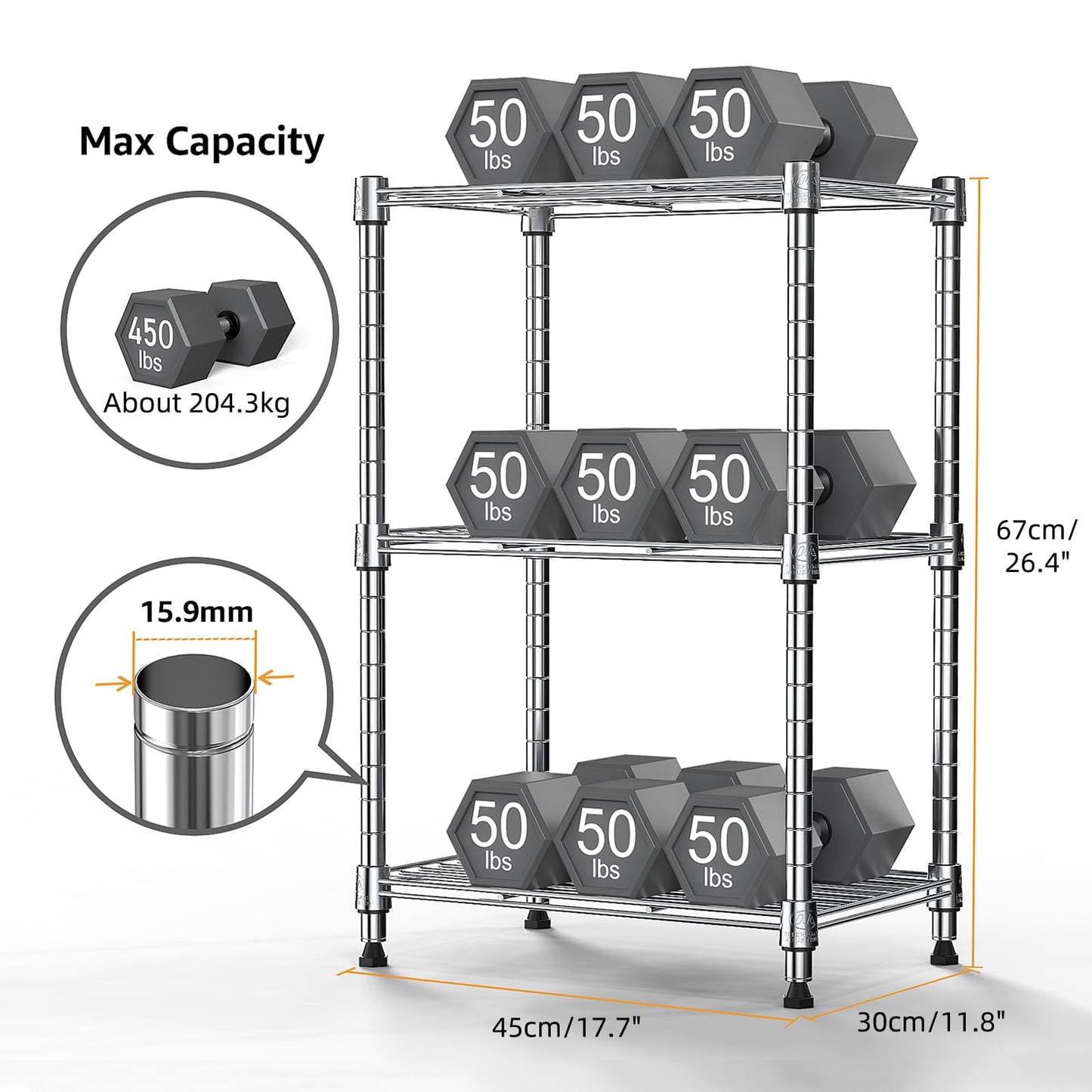 MZG 3-Tier Heavy Duty Metal Wire Storage Shelving Unit Adjustable Organizer NEW
