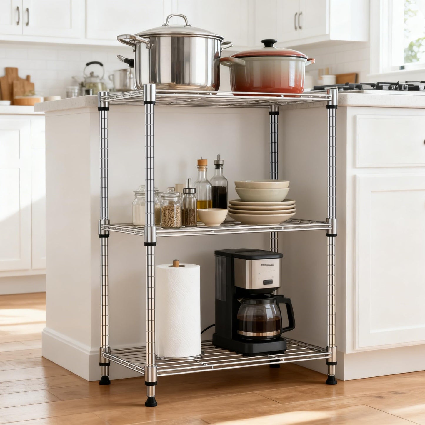 MZG 3-Tier Heavy Duty Metal Wire Storage Shelving Unit Adjustable Organizer NEW