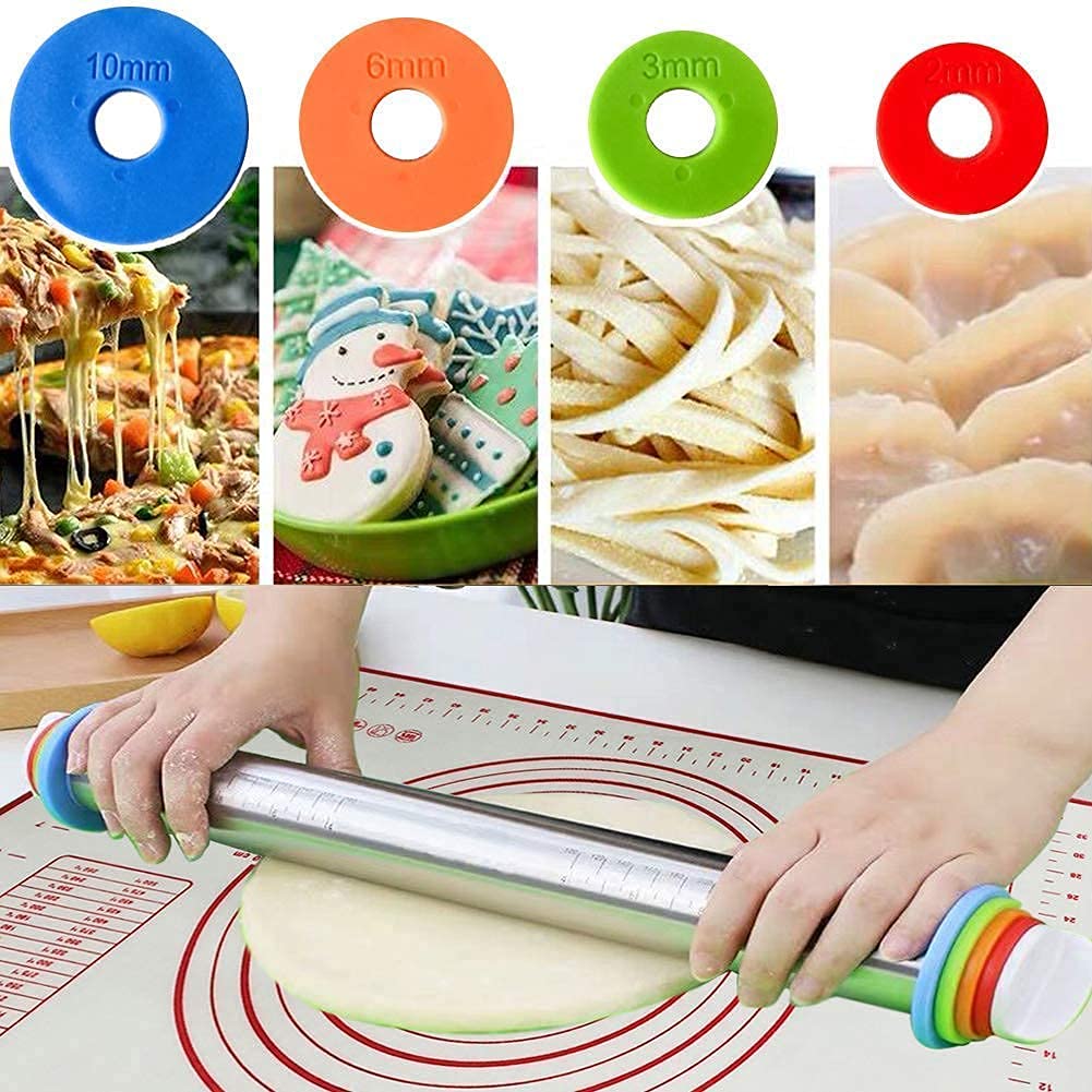 Roccar Stainless Steel Rolling Pin and Silicone Baking Pastry Mat Set NEW