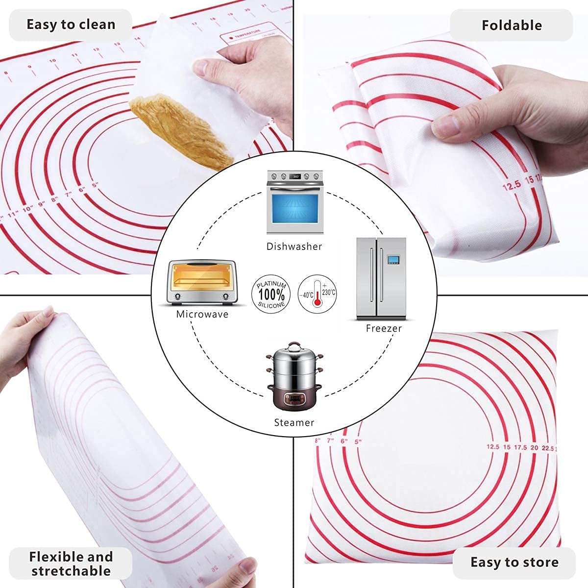 Roccar Stainless Steel Rolling Pin and Silicone Baking Pastry Mat Set NEW