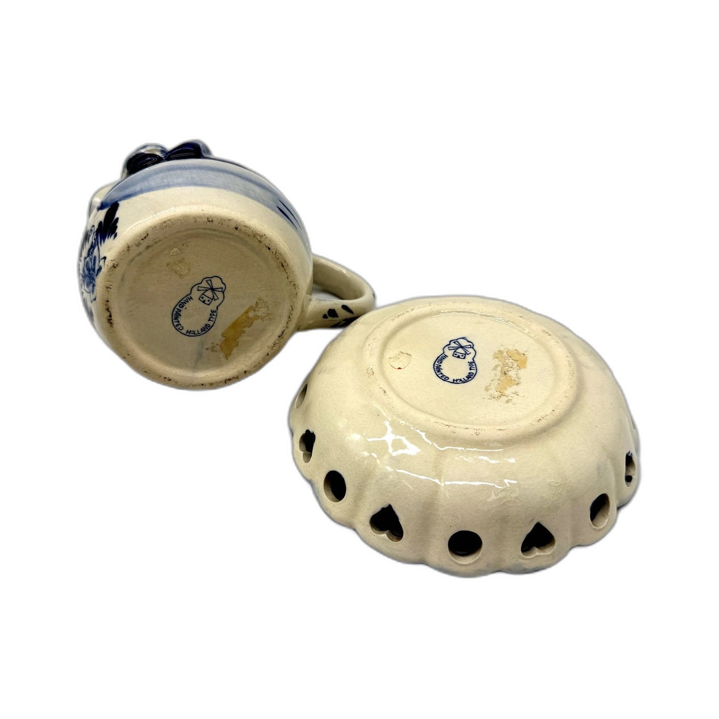 VINTAGE Holland Type Hand Painted Ceramic Pitcher and Bowl Set Blue White Delft