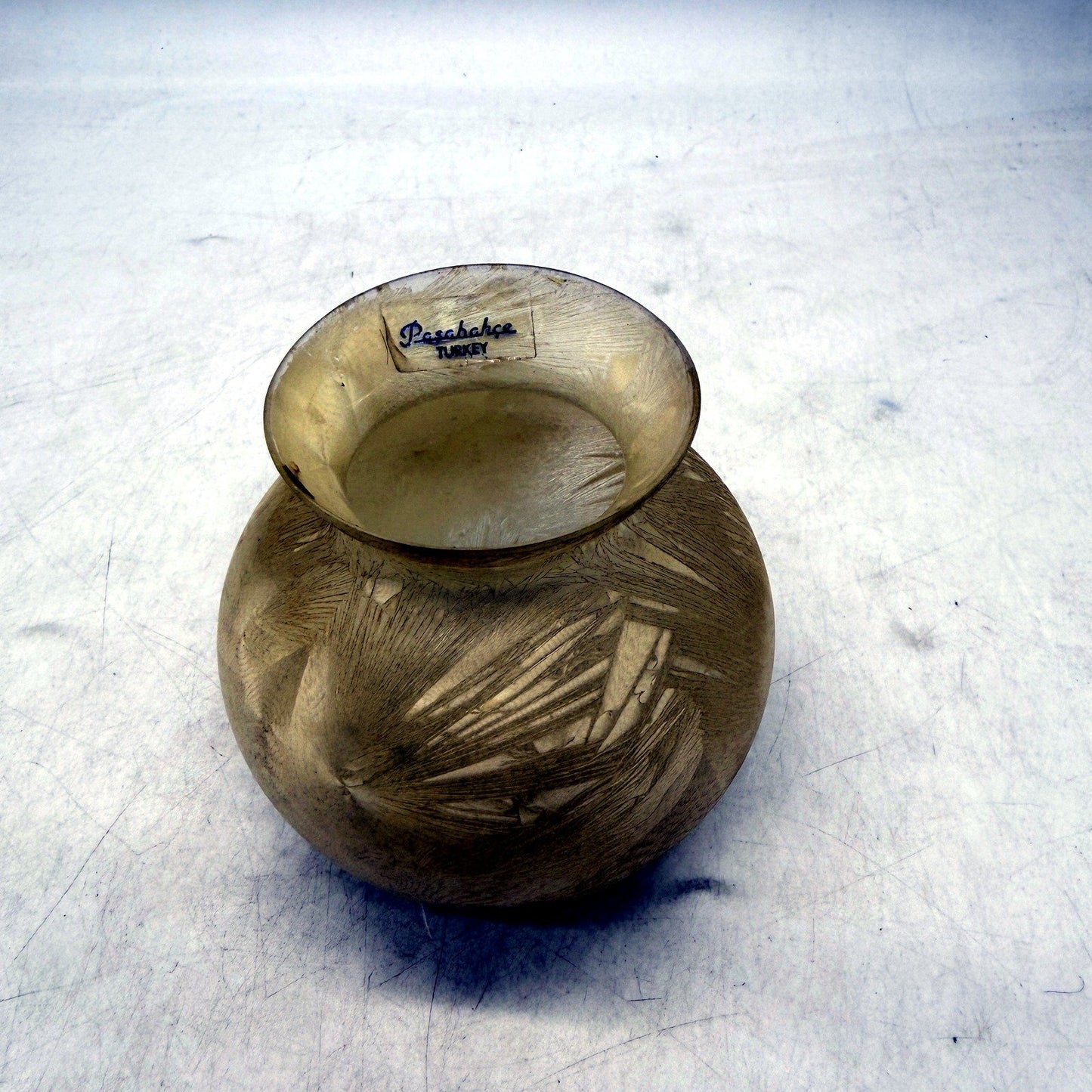 VINTAGE Pasabahce Turkey Decorative Unique Design Cream Glass 11cm Small Vase