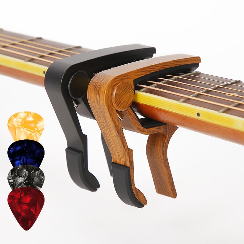 Black & Capotastos Wood Grain Guitar Capos Standard 2 Pack Kapo for Guitars NEW