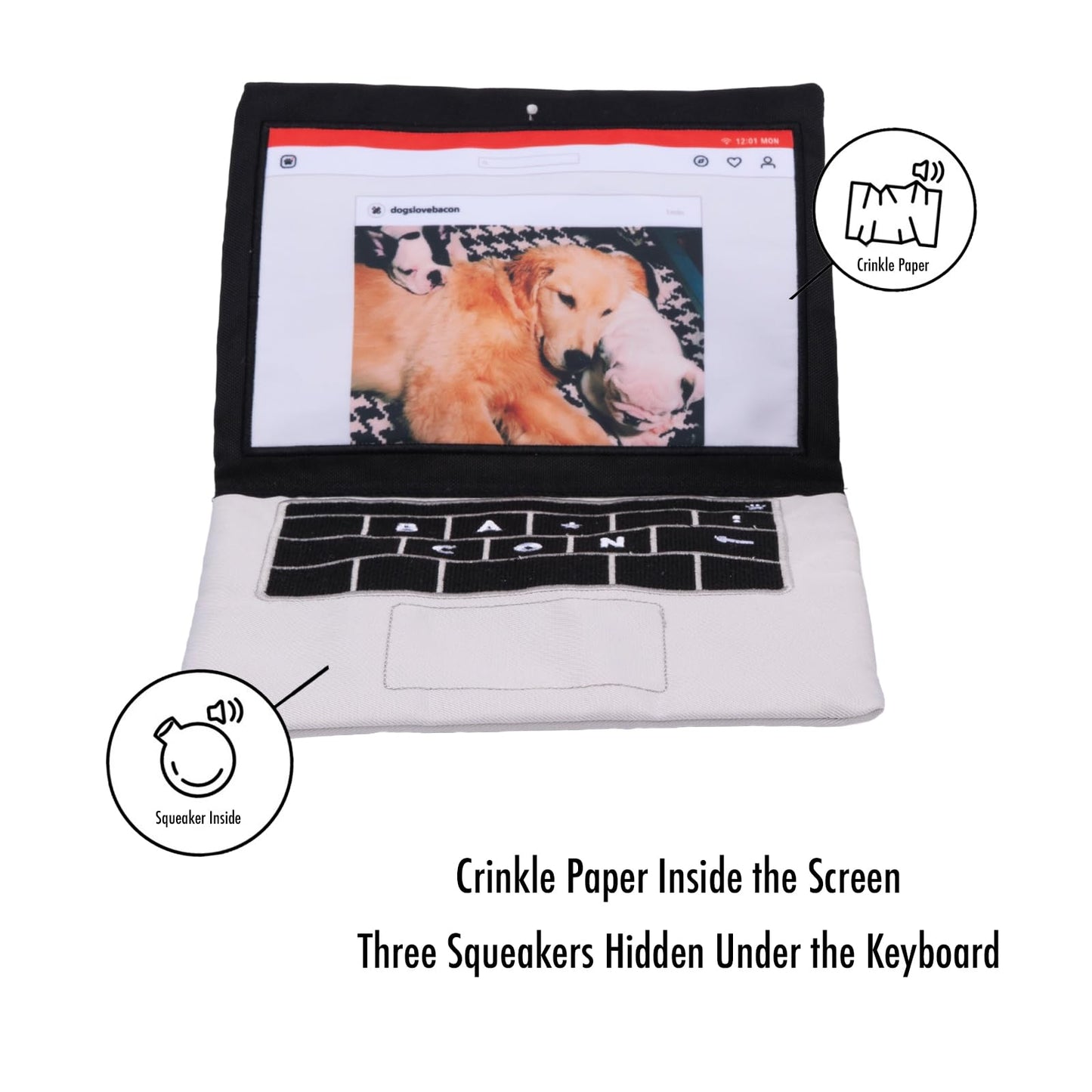BACONBOX Laptop & Coffee Cup Dog Toy Set, Squeaky Crinkle Plush Toy NEW