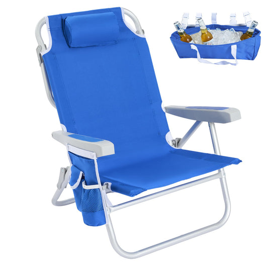 SunnyFeel Reclining Chairs Outdoor Folding Lounge Chair 5 Position Blue NEW