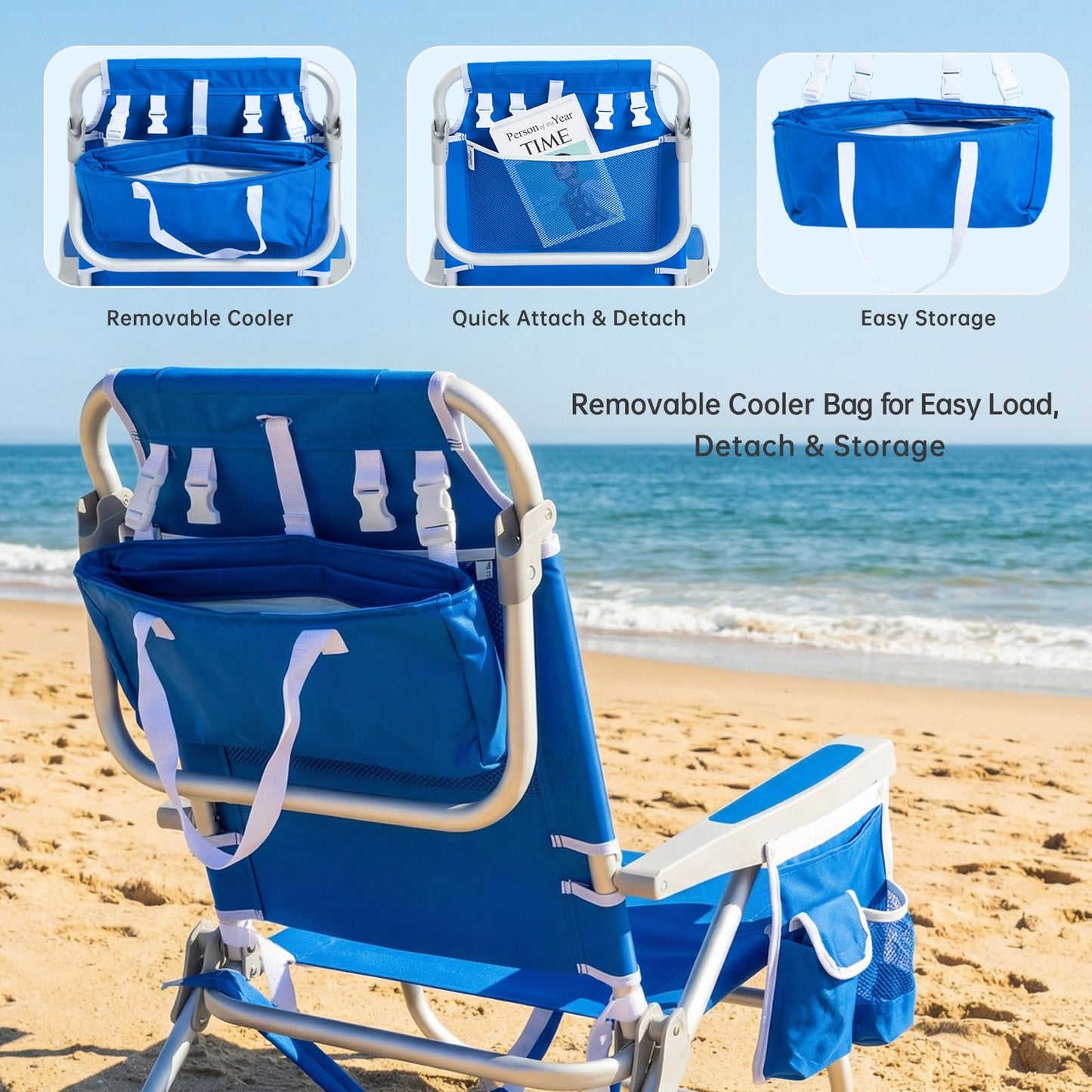 SunnyFeel Reclining Chairs Outdoor Folding Lounge Chair 5 Position Blue NEW