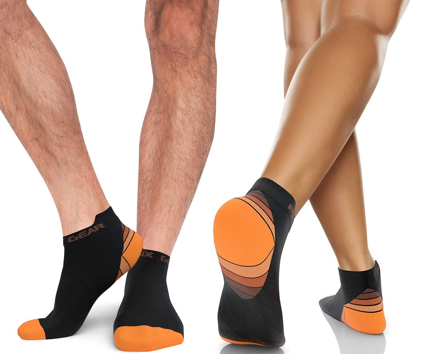 Physix Gear Sport Unisex Compression Low Cut Socks 2 Pairs Orange Black L/XL NEW