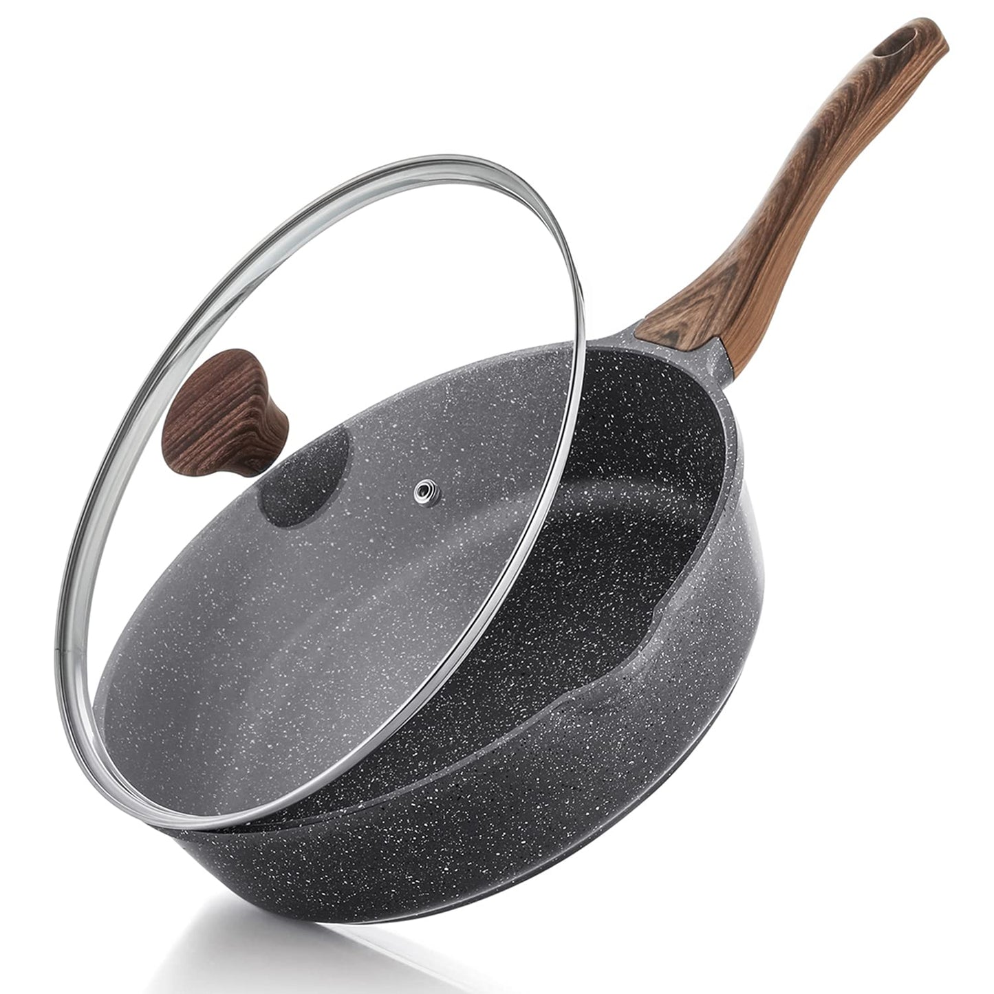 SENSARTE Nonstick Deep Frying Pan Skillet with Lid, Gray Saute for Cooking NEW