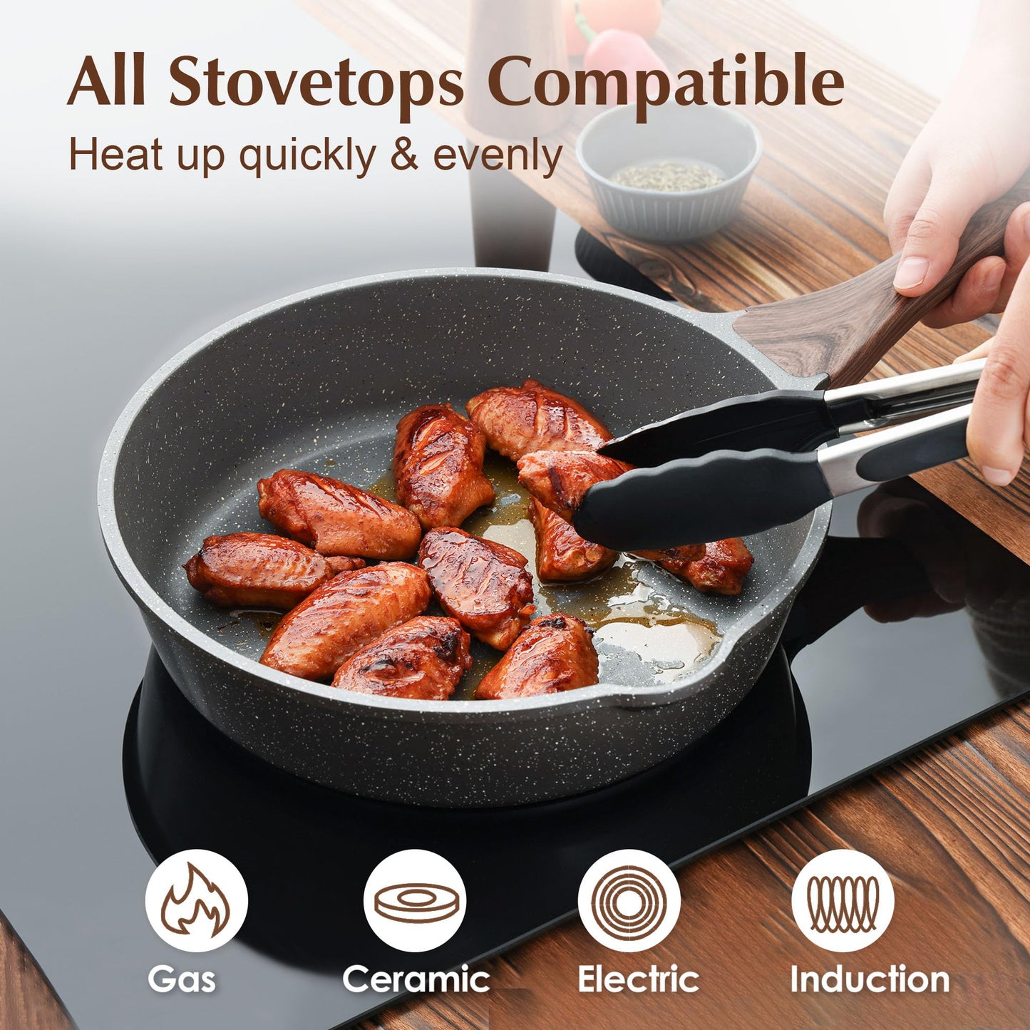 SENSARTE Nonstick Deep Frying Pan Skillet with Lid, Gray Saute for Cooking NEW
