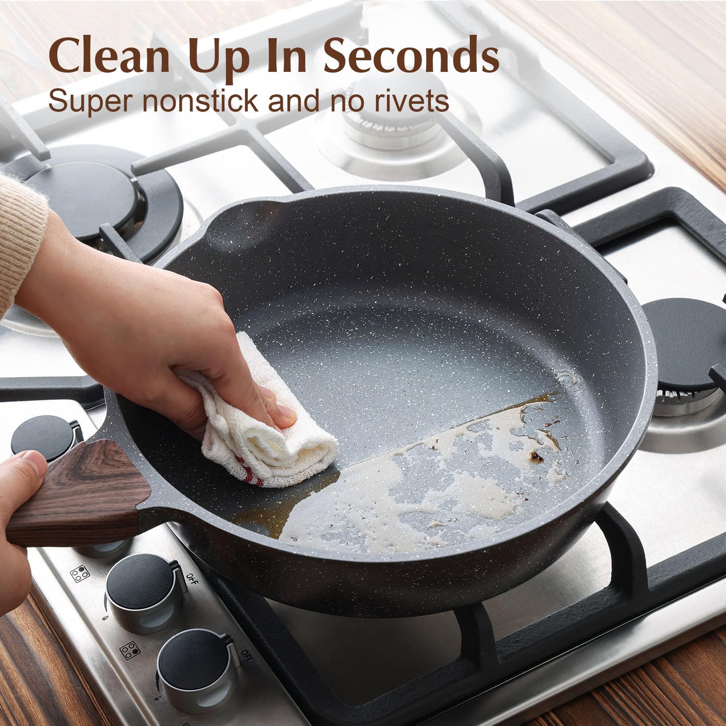 SENSARTE Nonstick Deep Frying Pan Skillet with Lid, Gray Saute for Cooking NEW