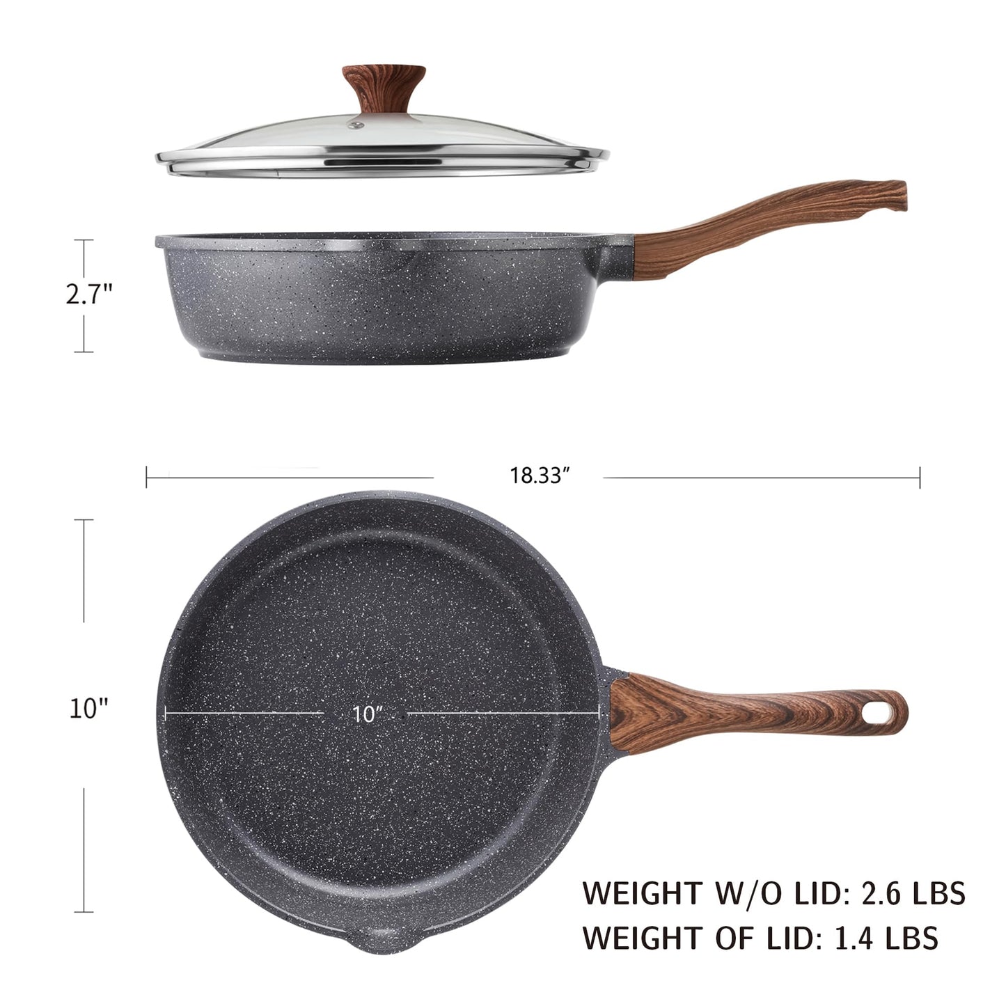SENSARTE Nonstick Deep Frying Pan Skillet with Lid, Gray Saute for Cooking NEW