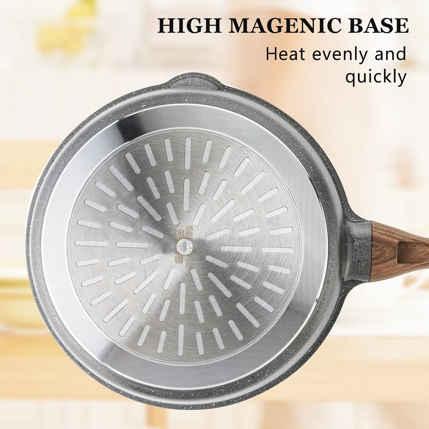 SENSARTE Nonstick Deep Frying Pan Skillet with Lid, Gray Saute for Cooking NEW