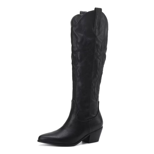 CIERWS Embroidered Western Cowgirl Boots Knee High Black Ladies US 6 NEW