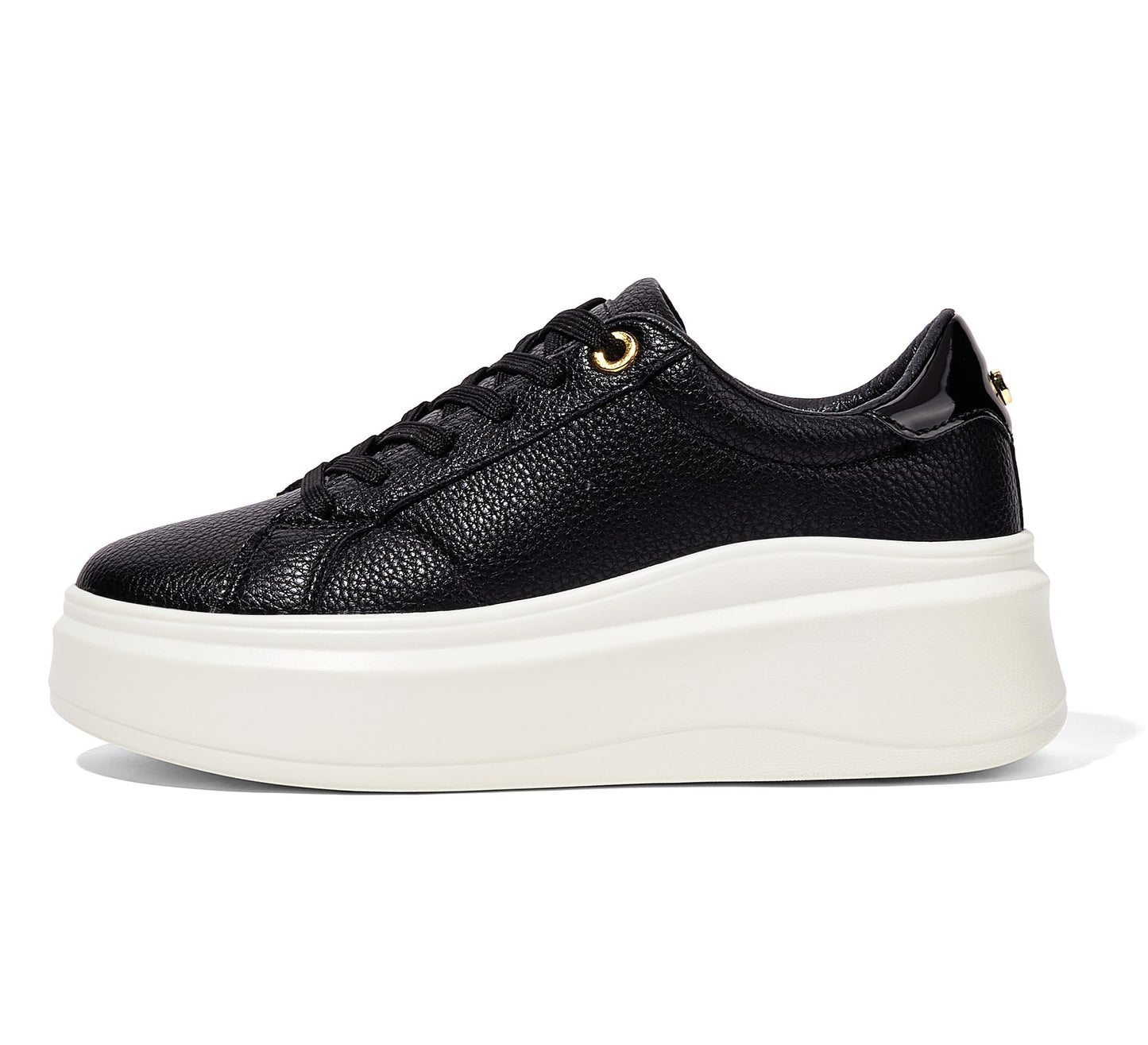 LUCKY STEP Black Faux Leather Classic Fashion Sneakers Trainers Women US 10 NEW