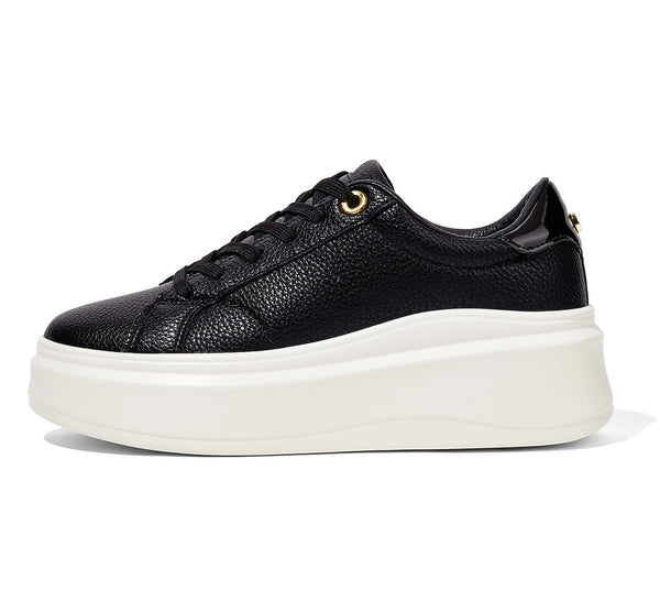 LUCKY STEP Black Faux Leather Classic Fashion Sneakers Trainers Women US 10 NEW