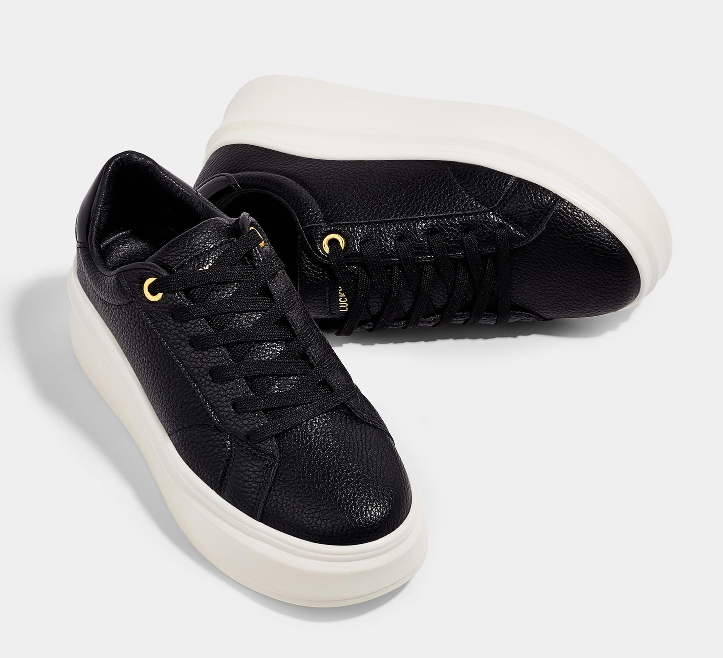 LUCKY STEP Black Faux Leather Classic Fashion Sneakers Trainers Women US 10 NEW