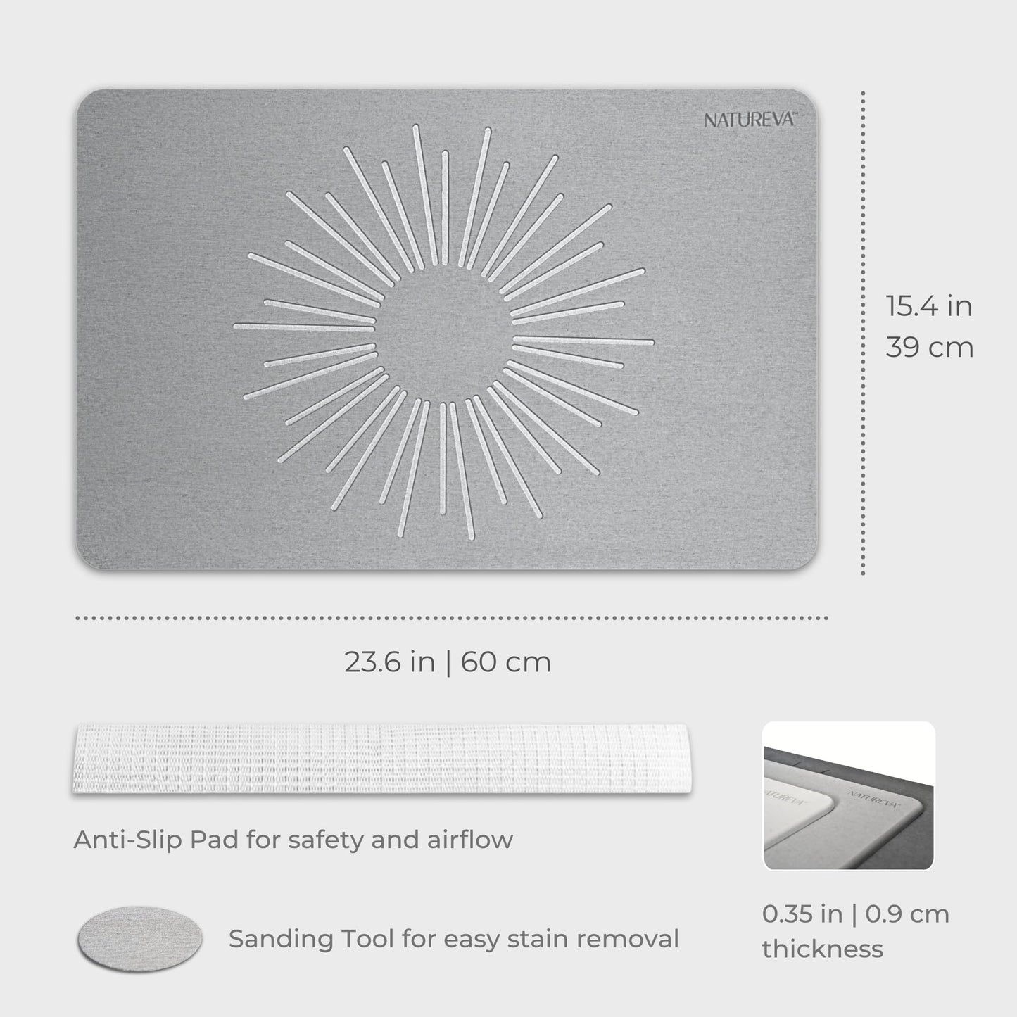 Natureva Diatomite Bath Mat Absorbent Quick Dry Non-Slip Aura Slate  NEW