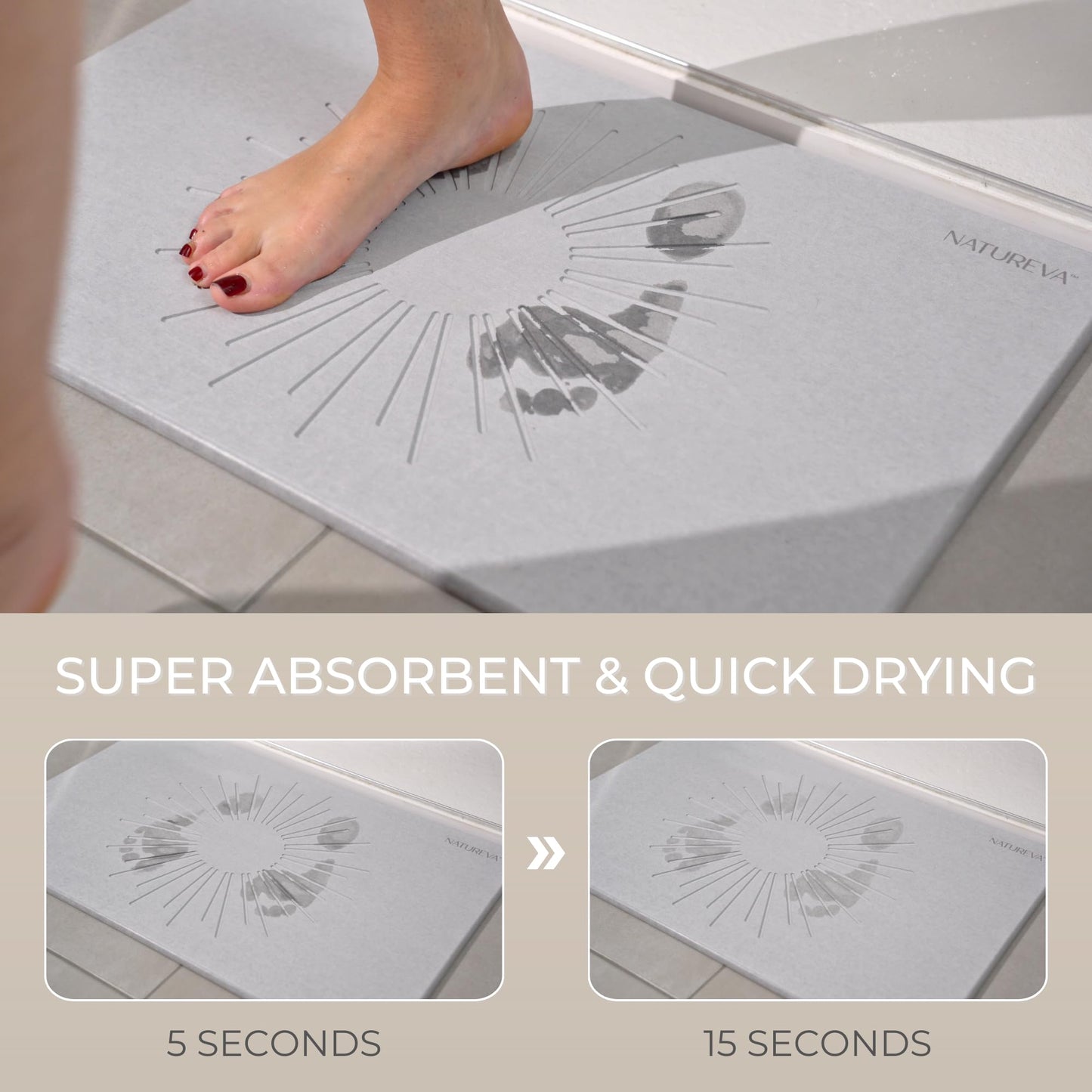 Natureva Diatomite Bath Mat Absorbent Quick Dry Non-Slip Aura Slate  NEW