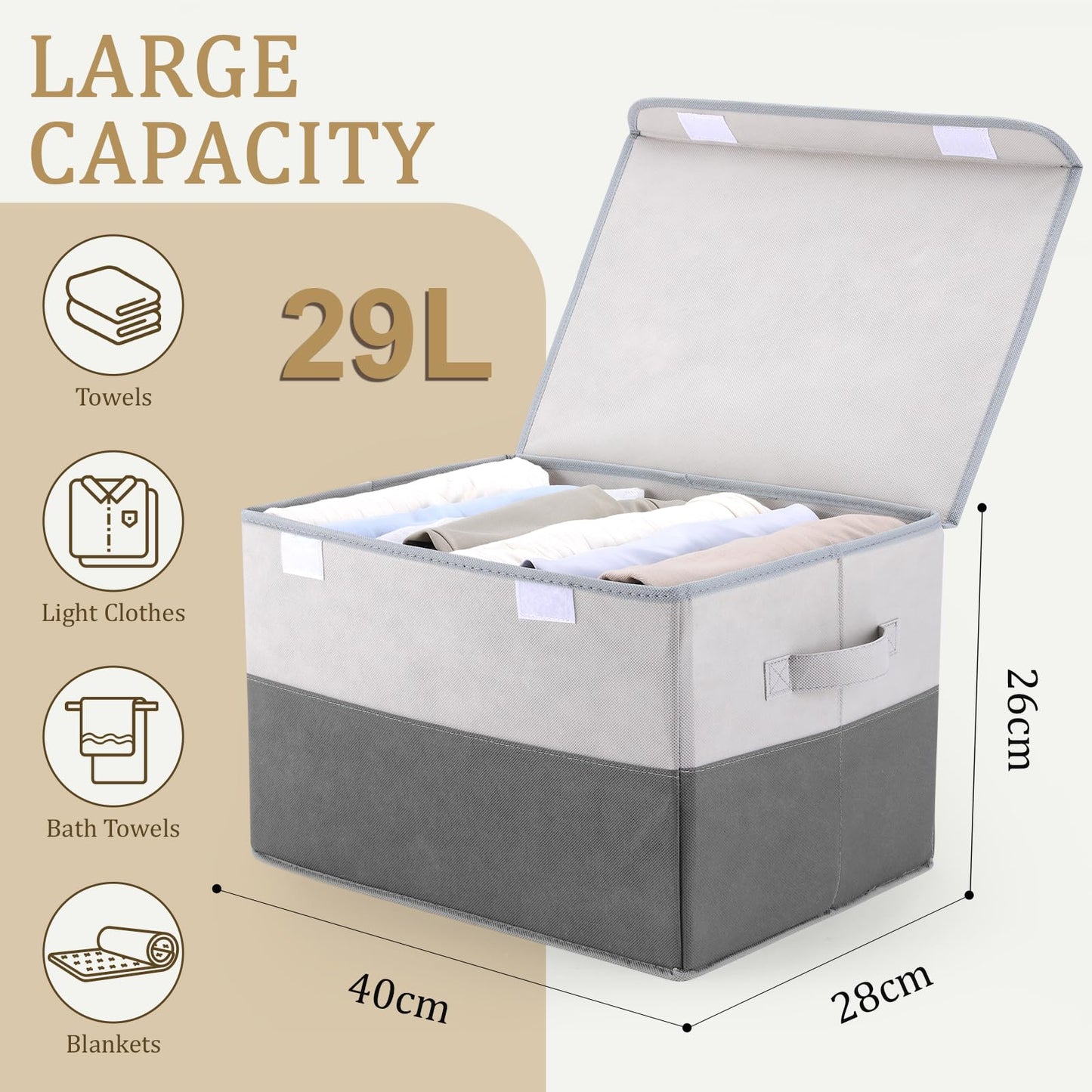 Warmi 29L Foldable Storage Bins with Lids & Handles Large Capacity NEW