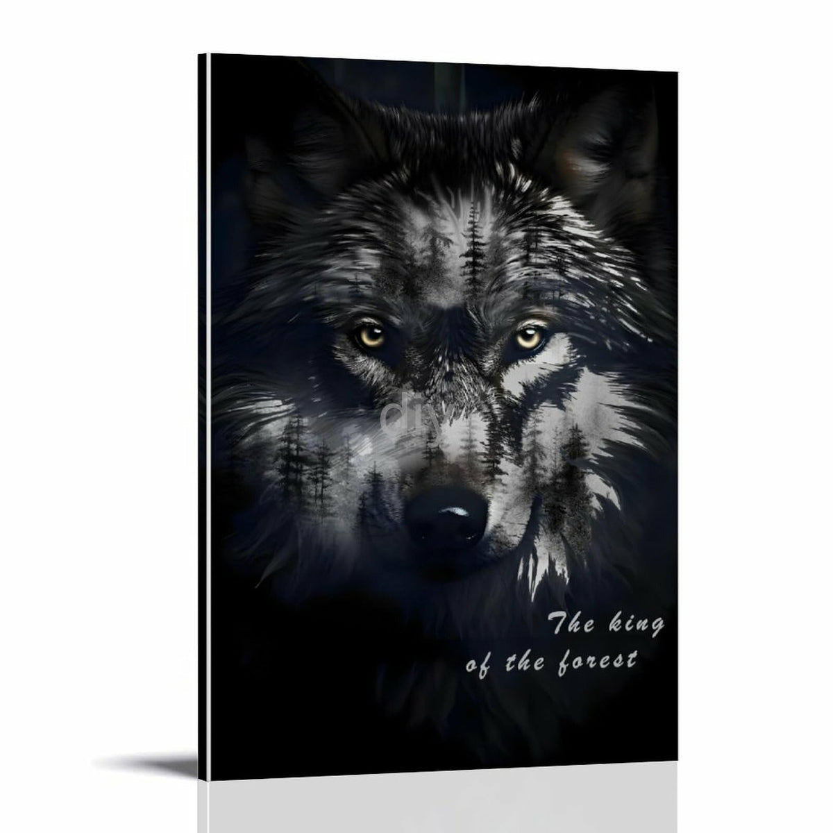 RFEHOP Wolf Black & White Printed Poster Canvas Framed Wall Art 16 x 24" NEW